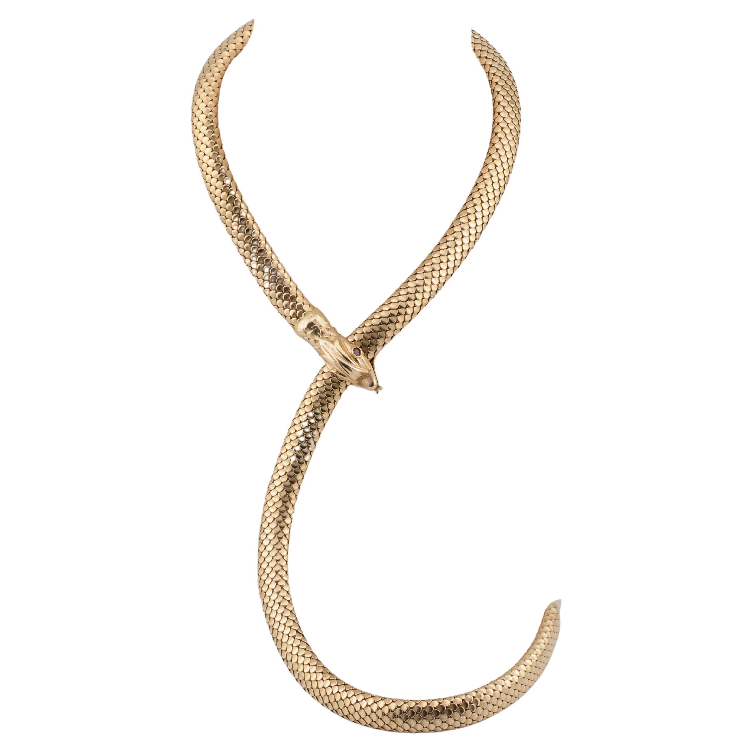 Collana/Bracciale di serpenti flessibili  55 cm, 66 g, Occhi di rubino in vendita