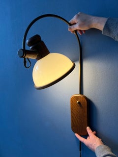 Flexible Steinhauer Mushroom Arc Wall Lamp w/ Wooden Frame and Plexiglass Shade