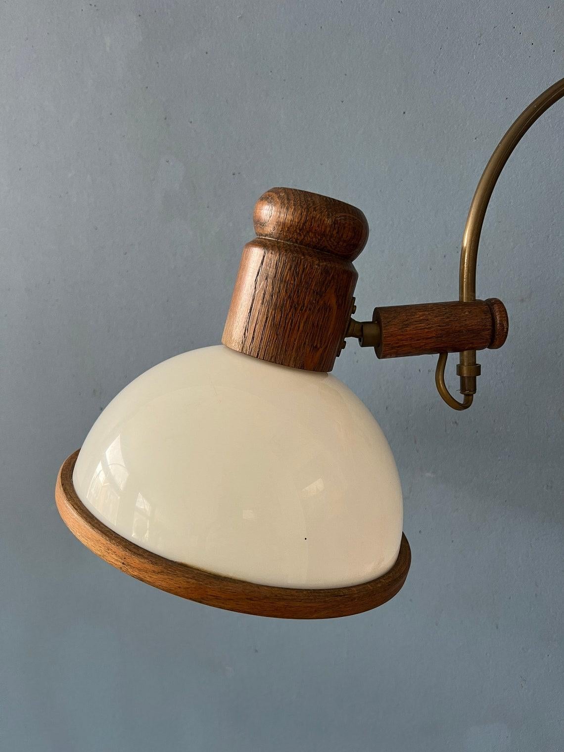 Flexible Steinhauer Mushroom Arc Wall Lamp w/ Wooden Frame and Plexiglass Shade For Sale 3