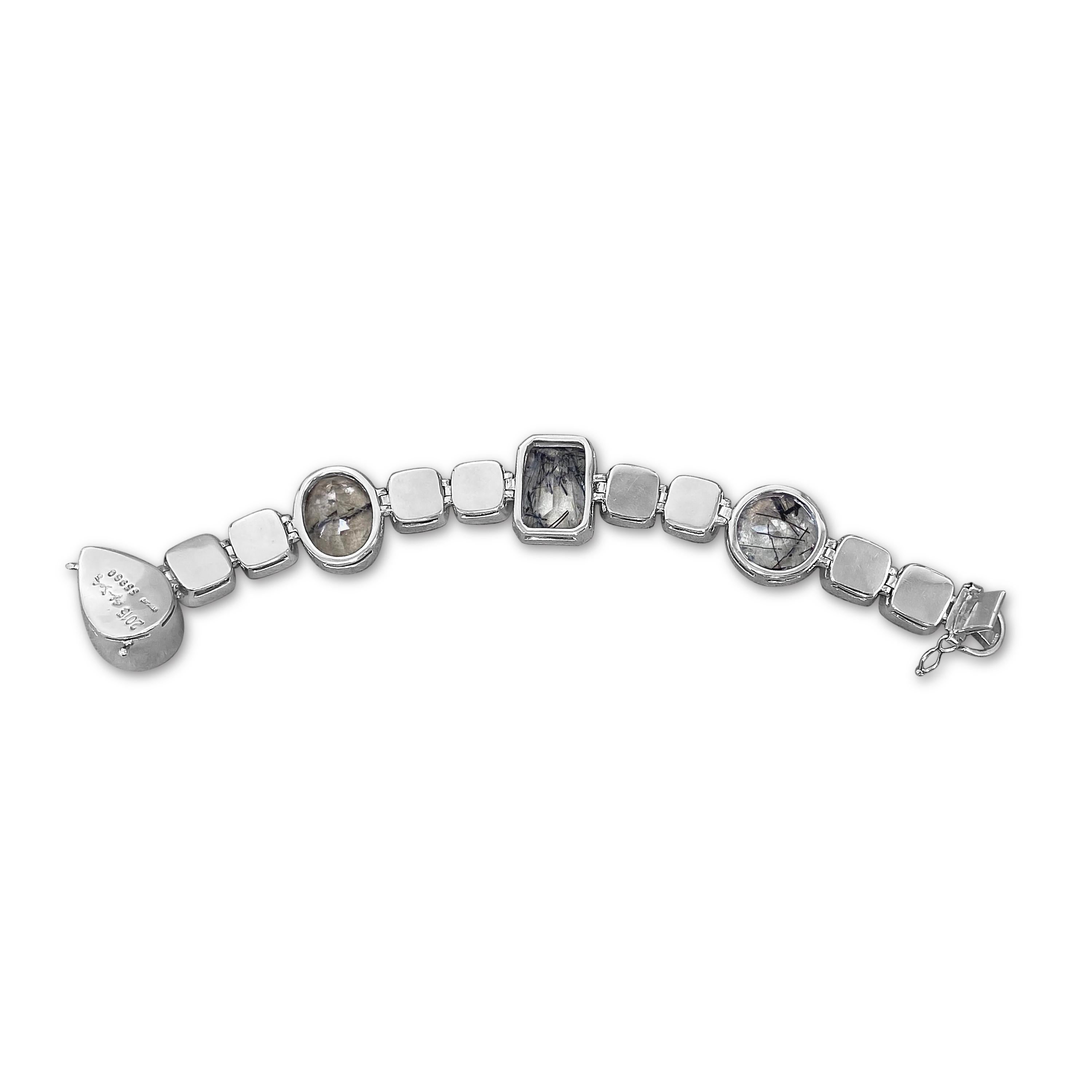 Pear Cut Stephen Dweck Tourmalated Quartz & Black Onyx Bracelet in Sterling Silver