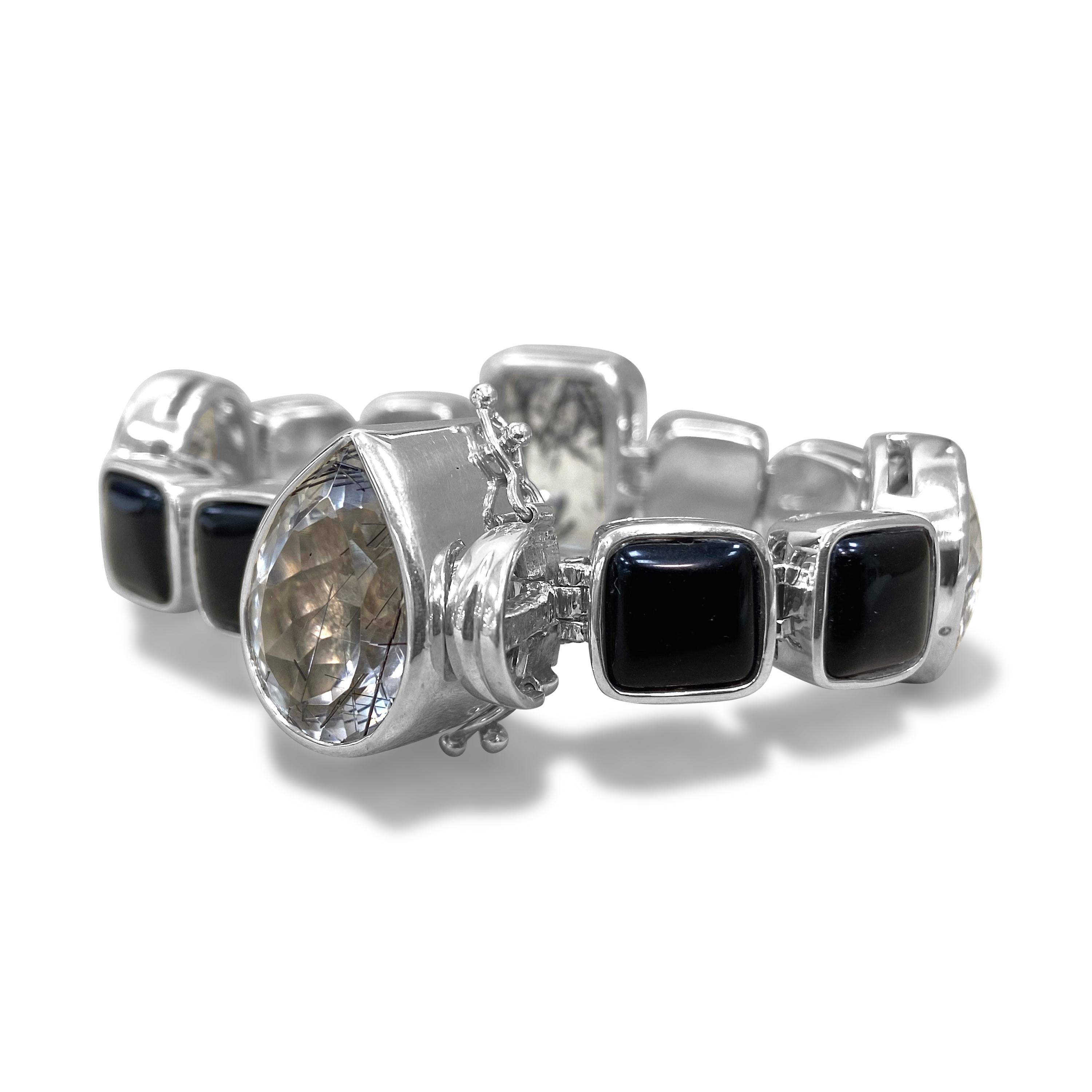 Women's or Men's Stephen Dweck Tourmalated Quartz & Black Onyx Bracelet in Sterling Silver