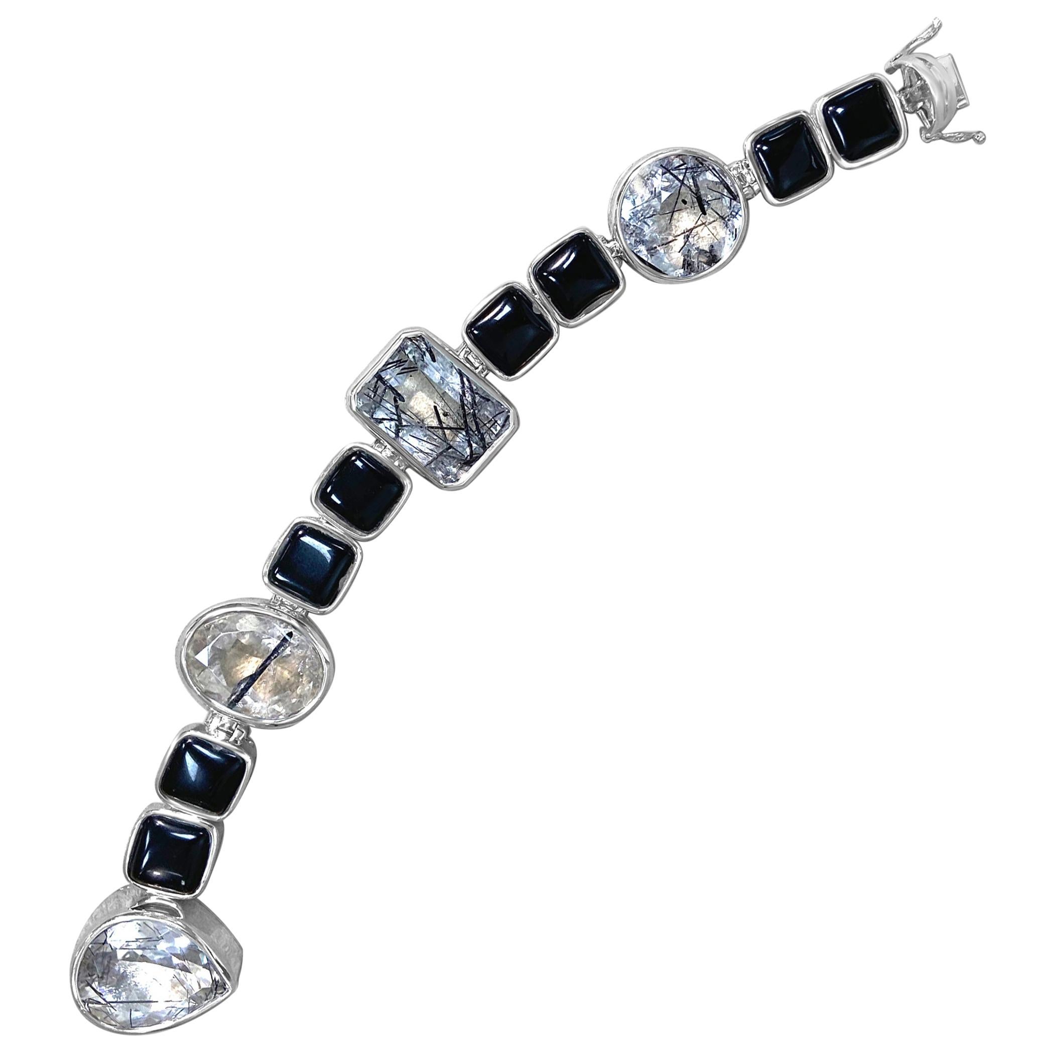 Stephen Dweck Tourmalated Quartz & Black Onyx Bracelet in Sterling Silver