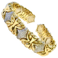 Flexible Two-Tone Diamond Cuff Bangle Bracelet