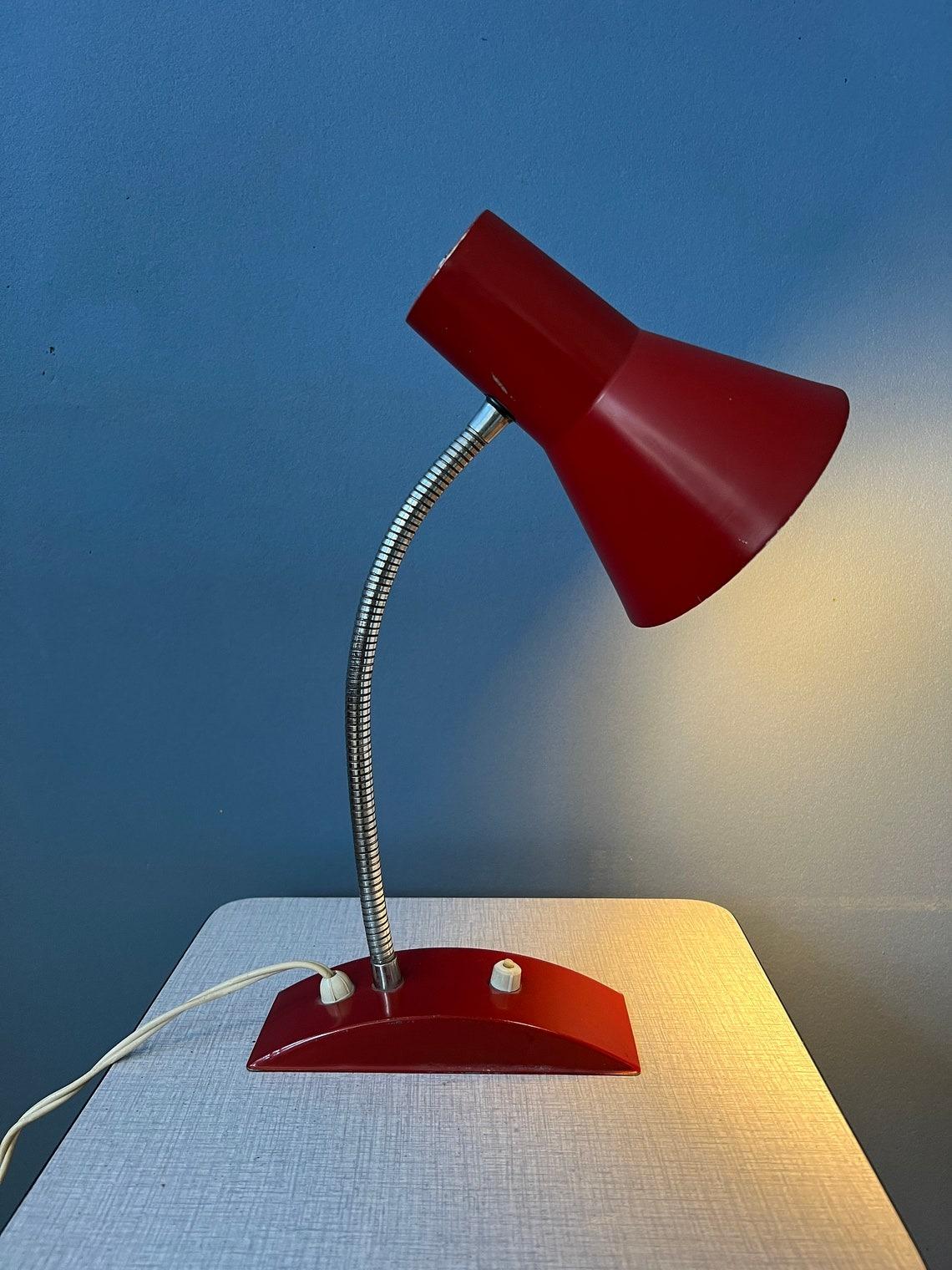 Metal Flexible Vintage Red Space Age Table Lamp, 1970s For Sale