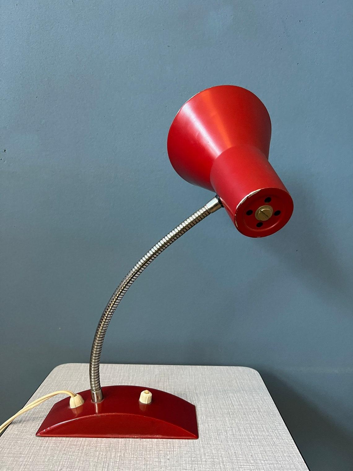 Flexible Vintage Red Space Age Table Lamp, 1970s For Sale 1