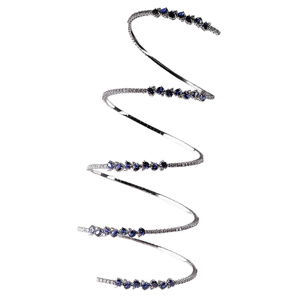 Flexible White Gold Bracelet with White Diamonds and Blue Sapphires For Sale