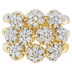 Flexible Wide Flower Cluster Diamond Band Ring