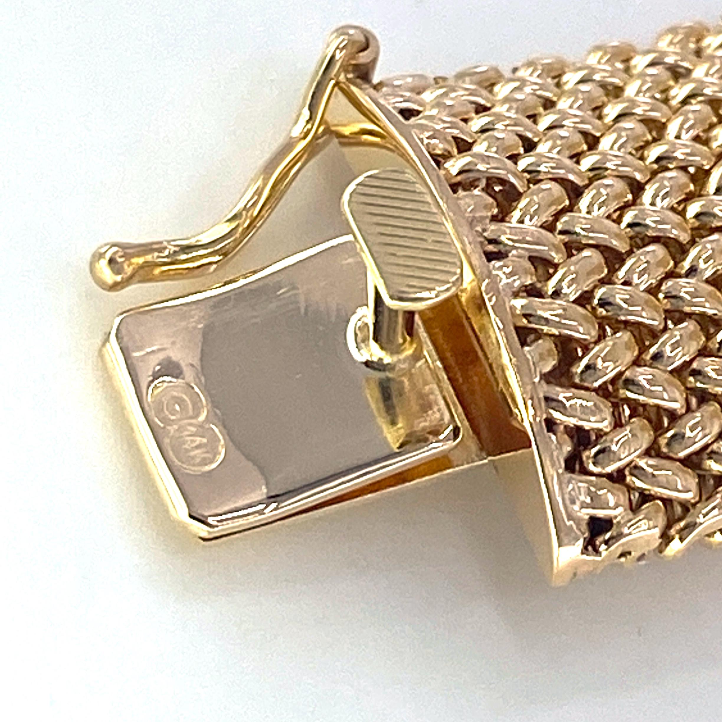 Flexible Woven Yellow Gold Cuff Bracelet with Single Cut Diamonds, circa 1960 In Excellent Condition In Sherman Oaks, CA