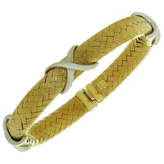 Vintage Flexible X Yellow and White 18k Gold Bangle Bracelet