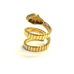 Flexible Yellow Gold Snake Ring with Diamond Head