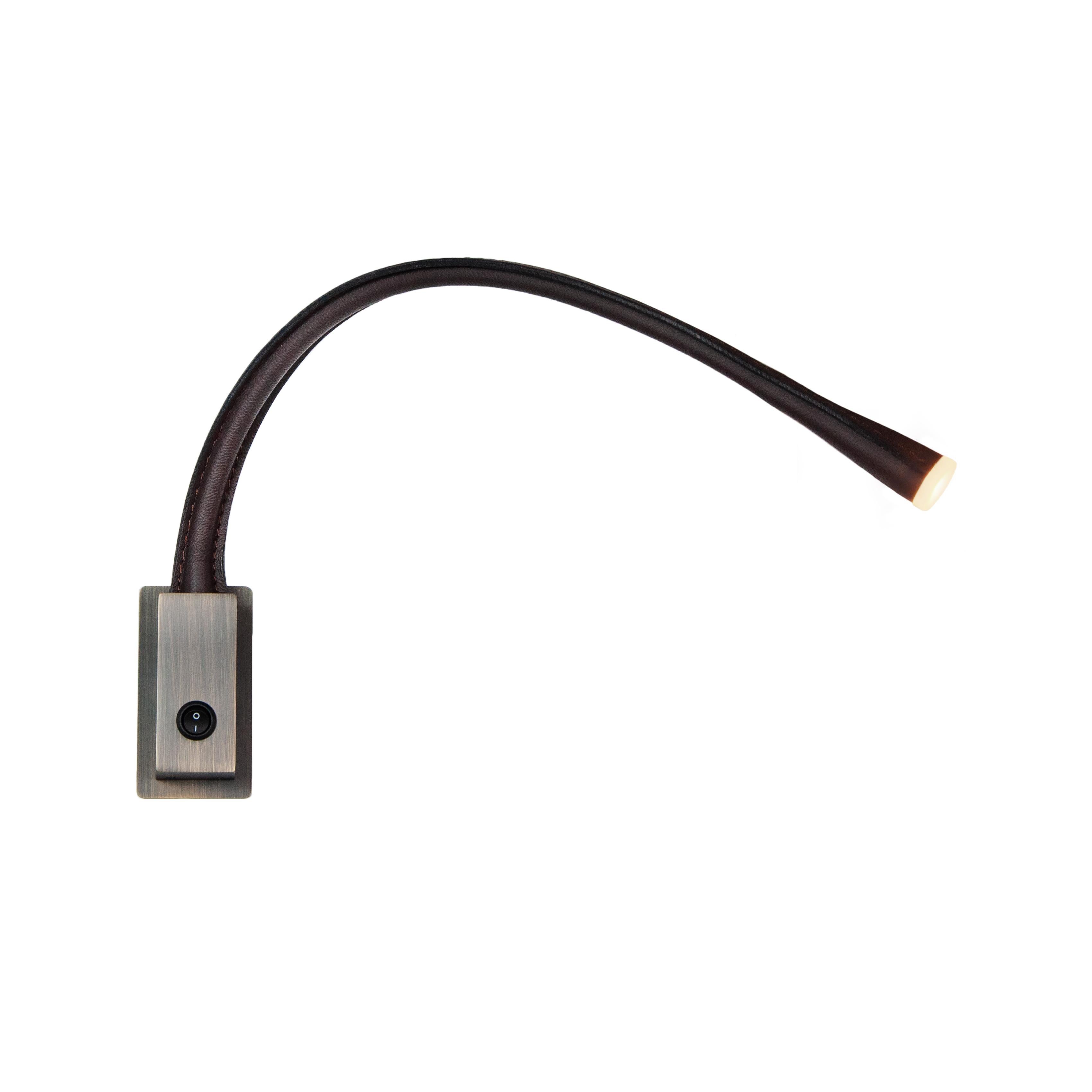 Flexiled Reading Lamp with Dark Brown Leather Flexible Body For Sale