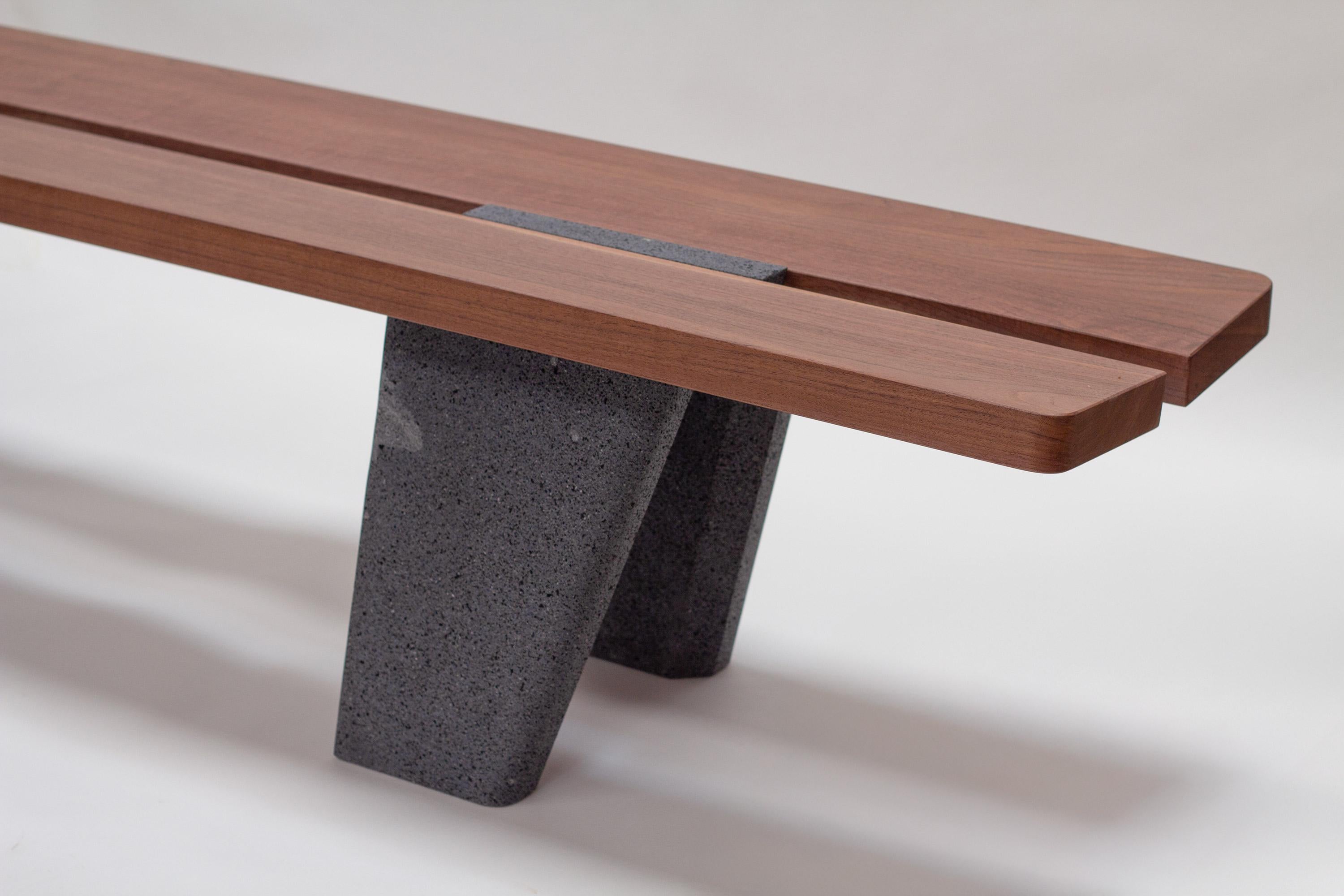 Contemporary Bench, made of lava stone and solid wood by Ricardo Rodríguez Elías For Sale