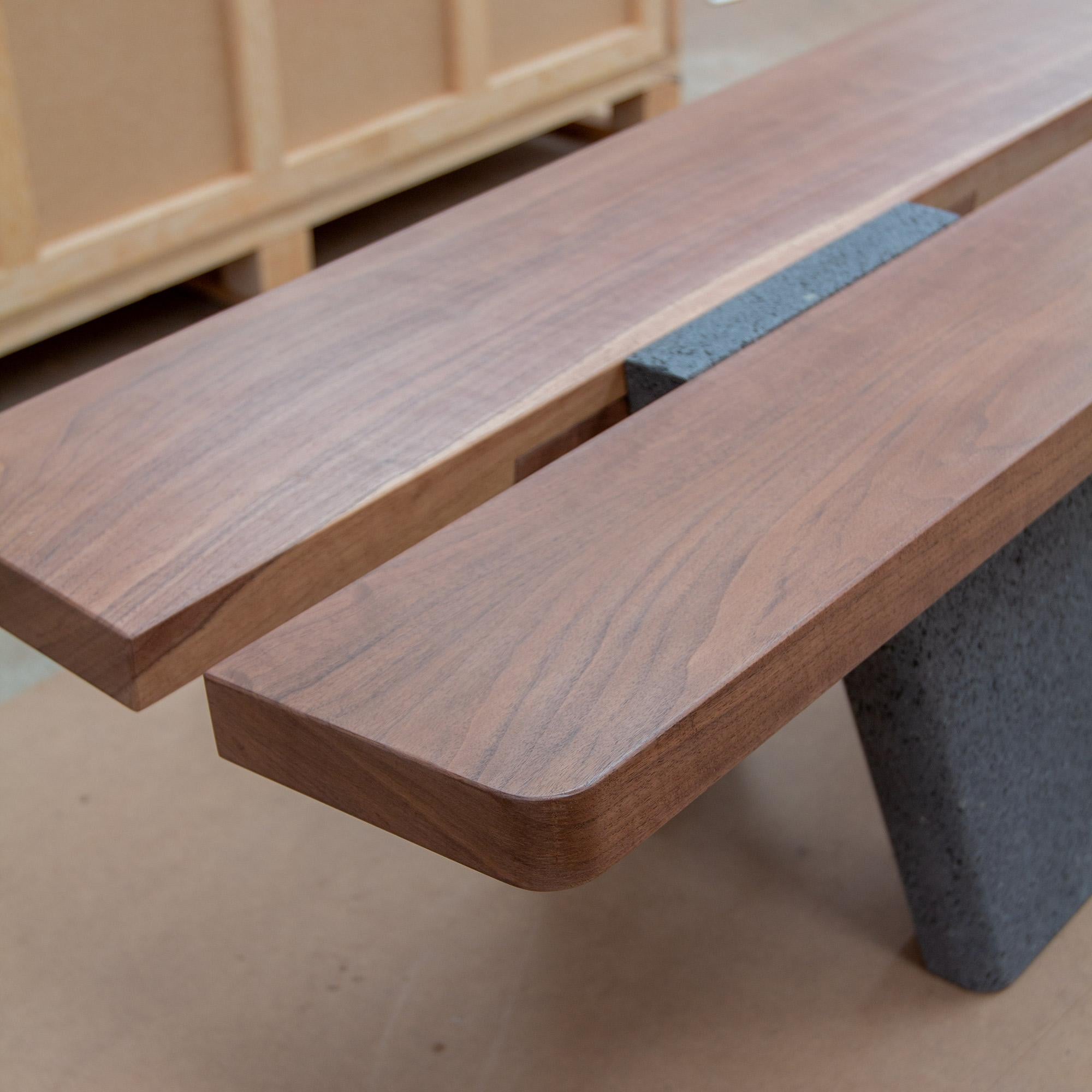 Brutalist Bench, made of lava stone and solid wood by Ricardo Rodríguez Elías For Sale