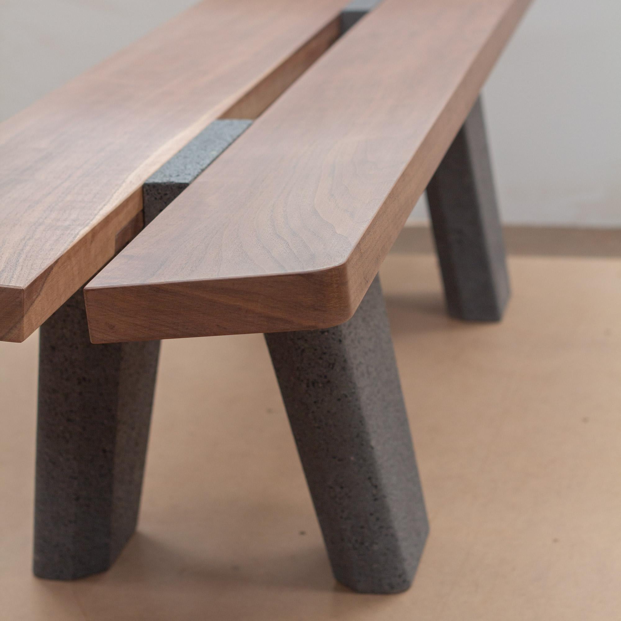 Mexican Bench, made of lava stone and solid wood by Ricardo Rodríguez Elías For Sale