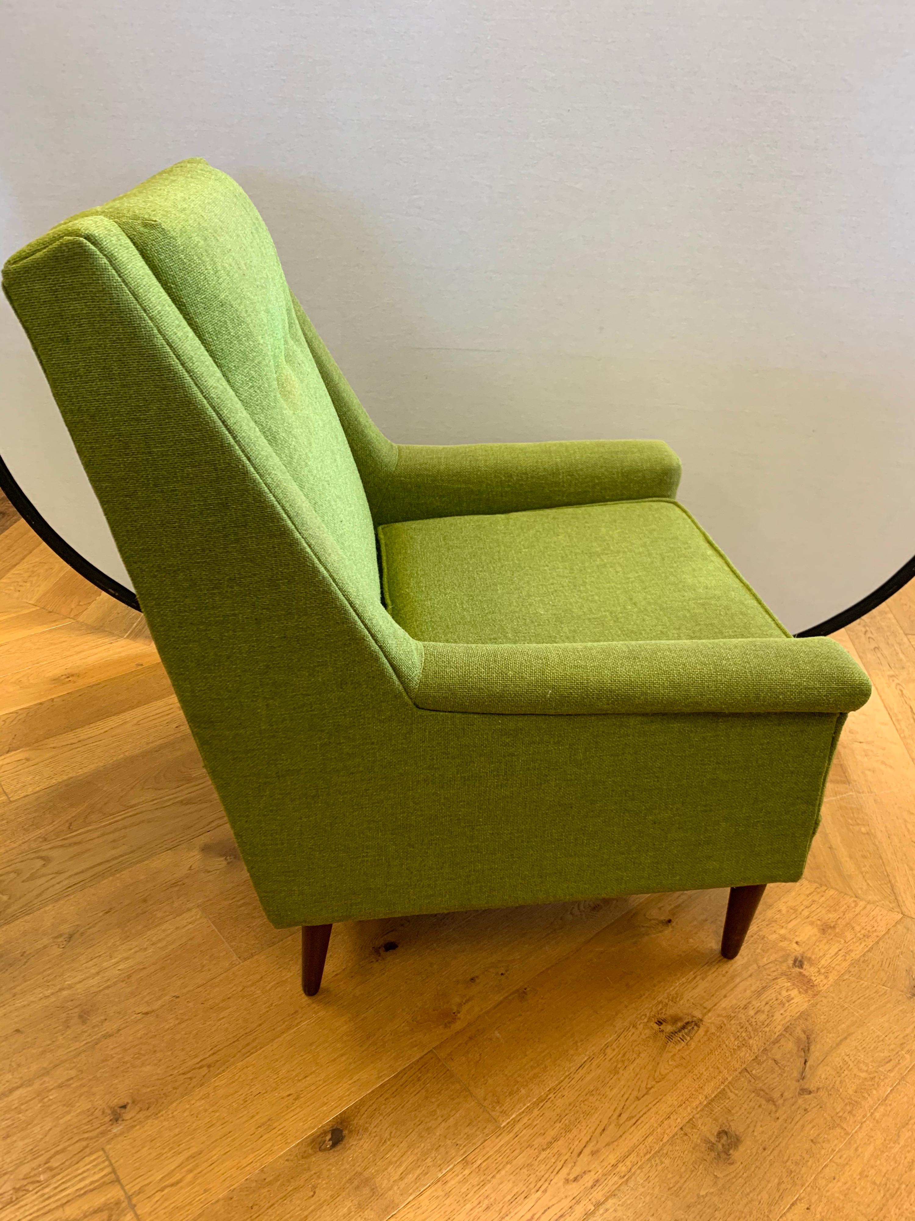 American Flexsteel Midcentury Green Upholstered Modern Lounge Chair