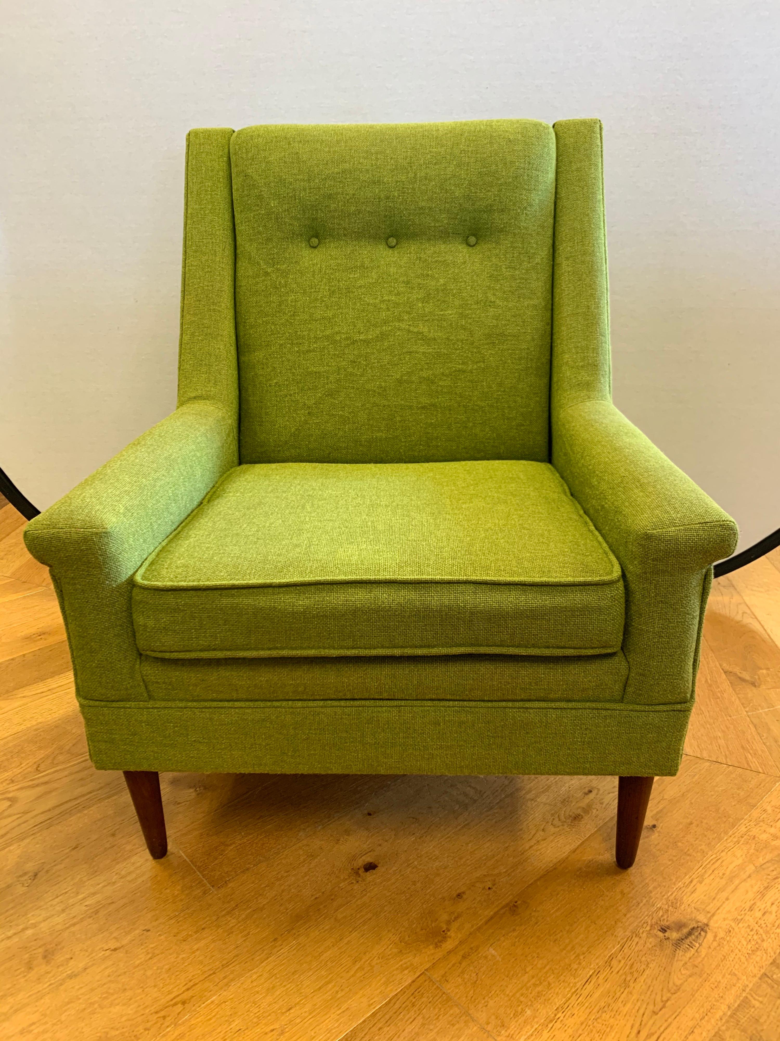 Flexsteel Midcentury Green Upholstered Modern Lounge Chair In Good Condition In West Hartford, CT
