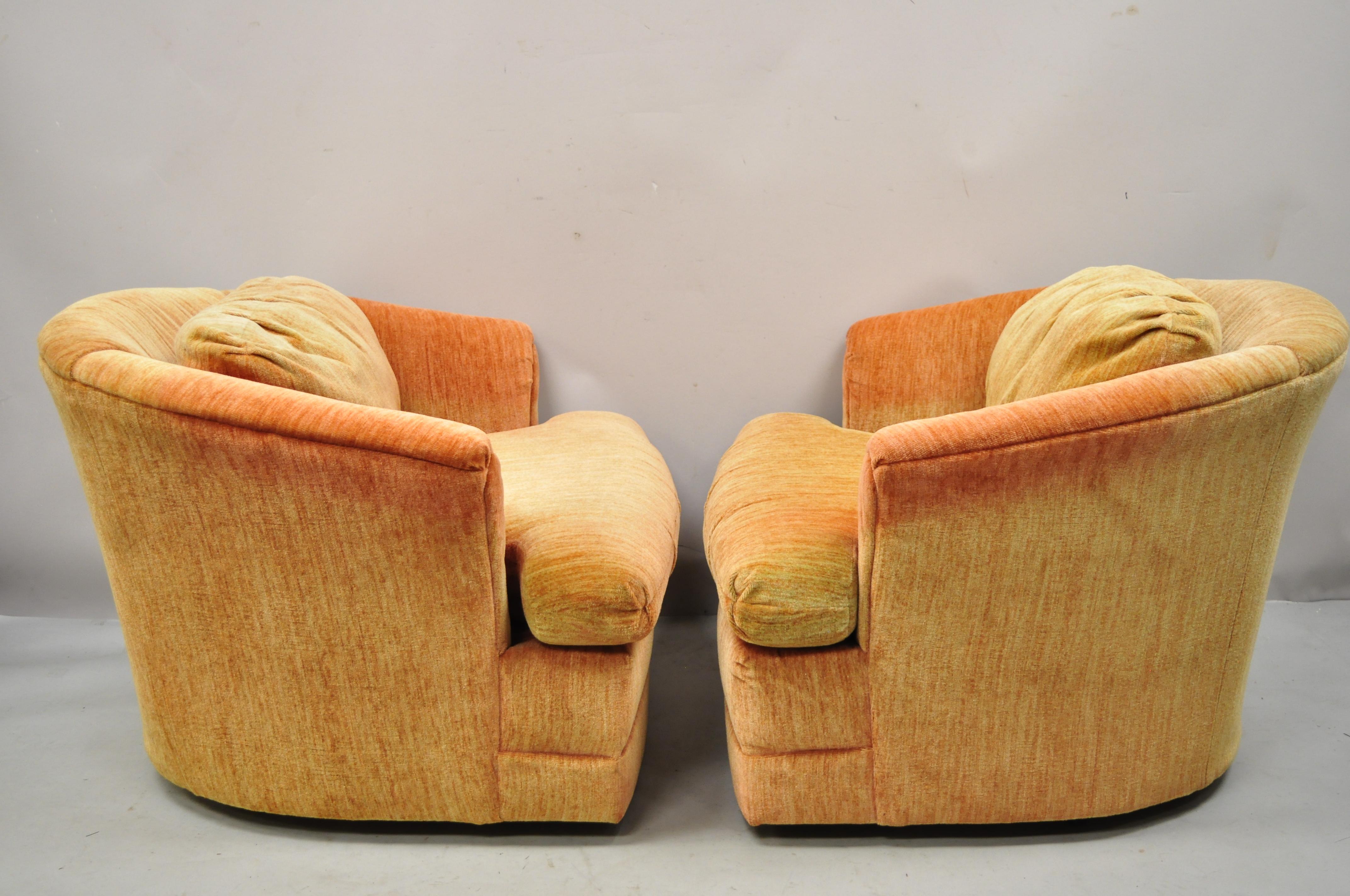 Mid-Century Modern Flexsteel Mid Century Orange Upholstered Swivel Lounge Club Chairs, a Pair For Sale