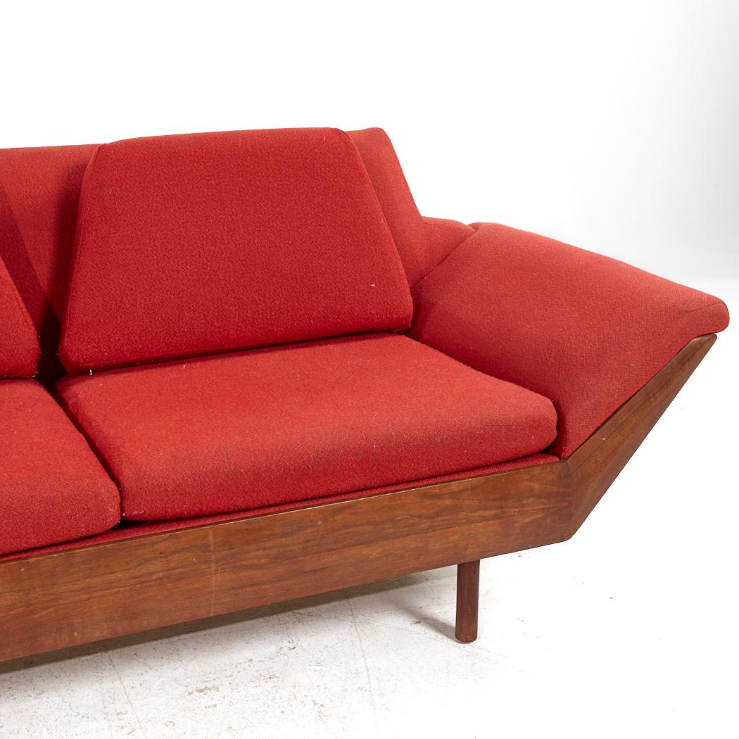 Upholstery Flexsteel Mid Century Thunderbird Walnut Sofa For Sale