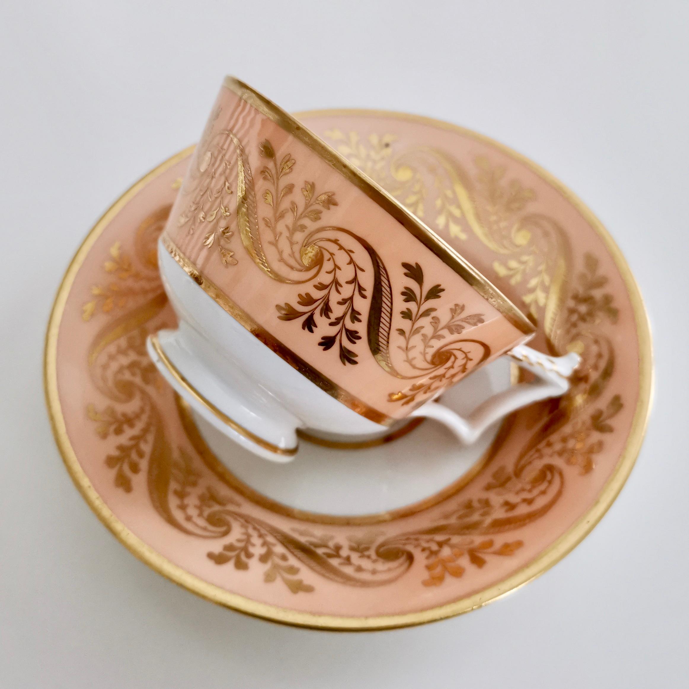 English Flight and Barr Porcelain Teacup, Peach with Gilt, Georgian 1795-1804