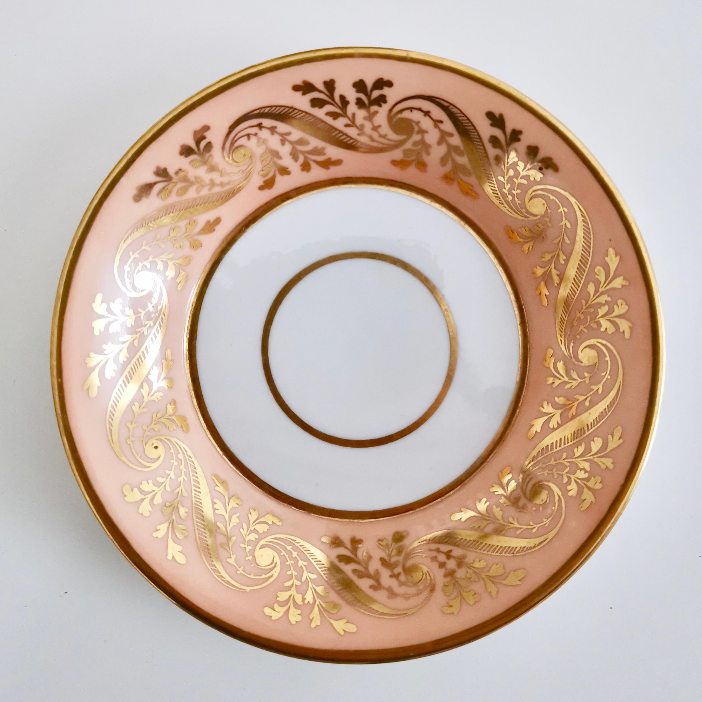 Hand-Painted Flight and Barr Porcelain Teacup, Peach with Gilt, Georgian 1795-1804
