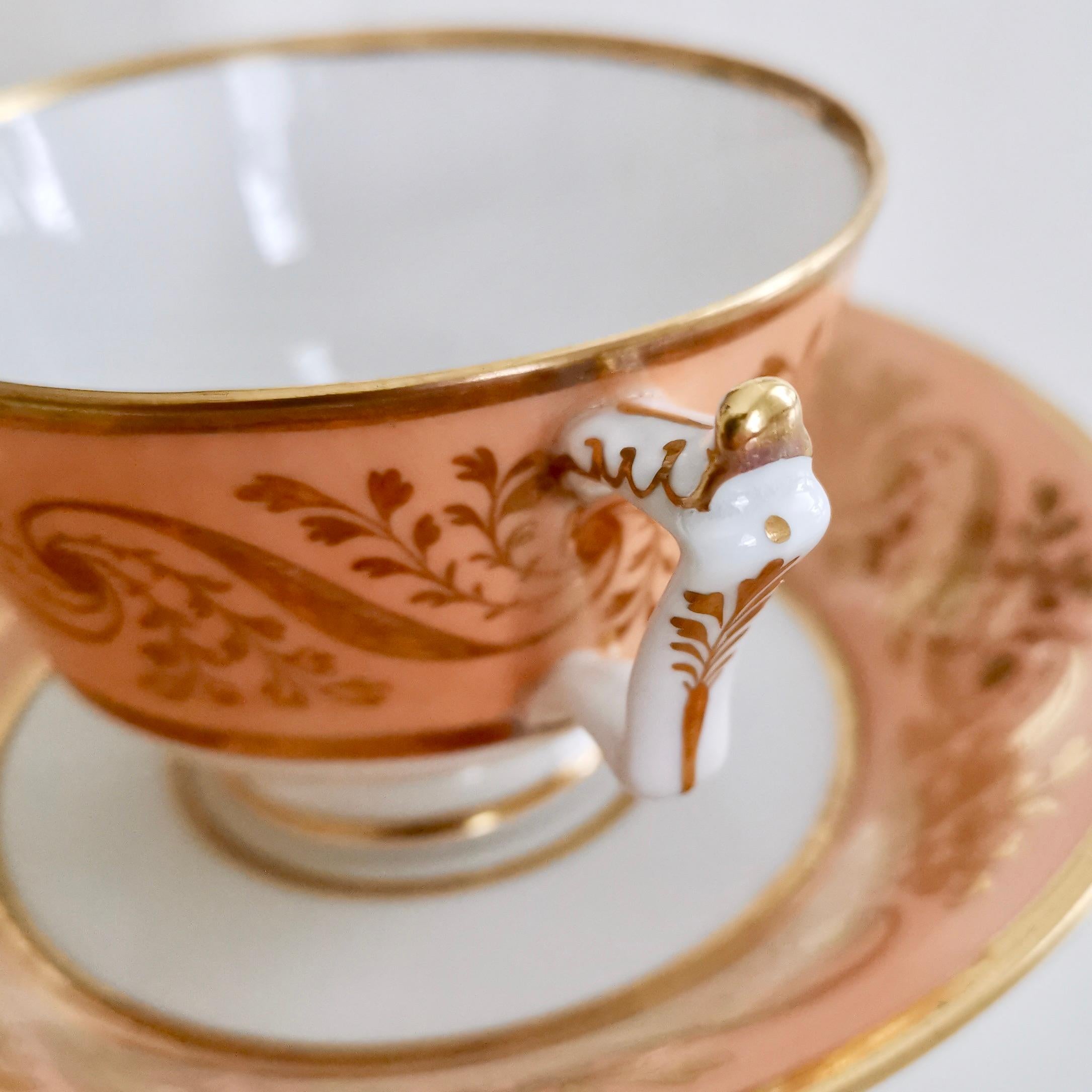 Flight and Barr Porcelain Teacup, Peach with Gilt, Georgian 1795-1804 1