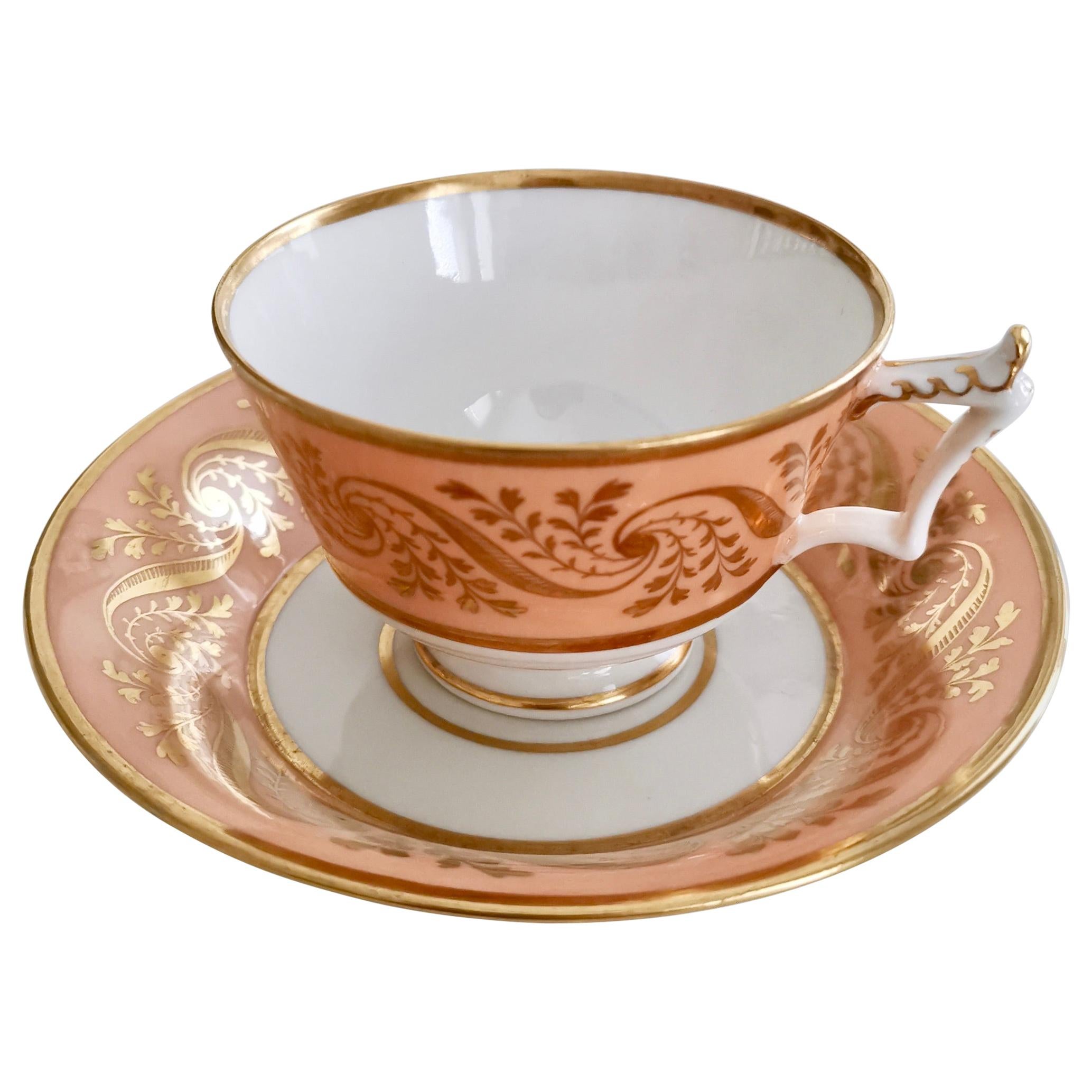 Flight and Barr Porcelain Teacup, Peach with Gilt, Georgian 1795-1804