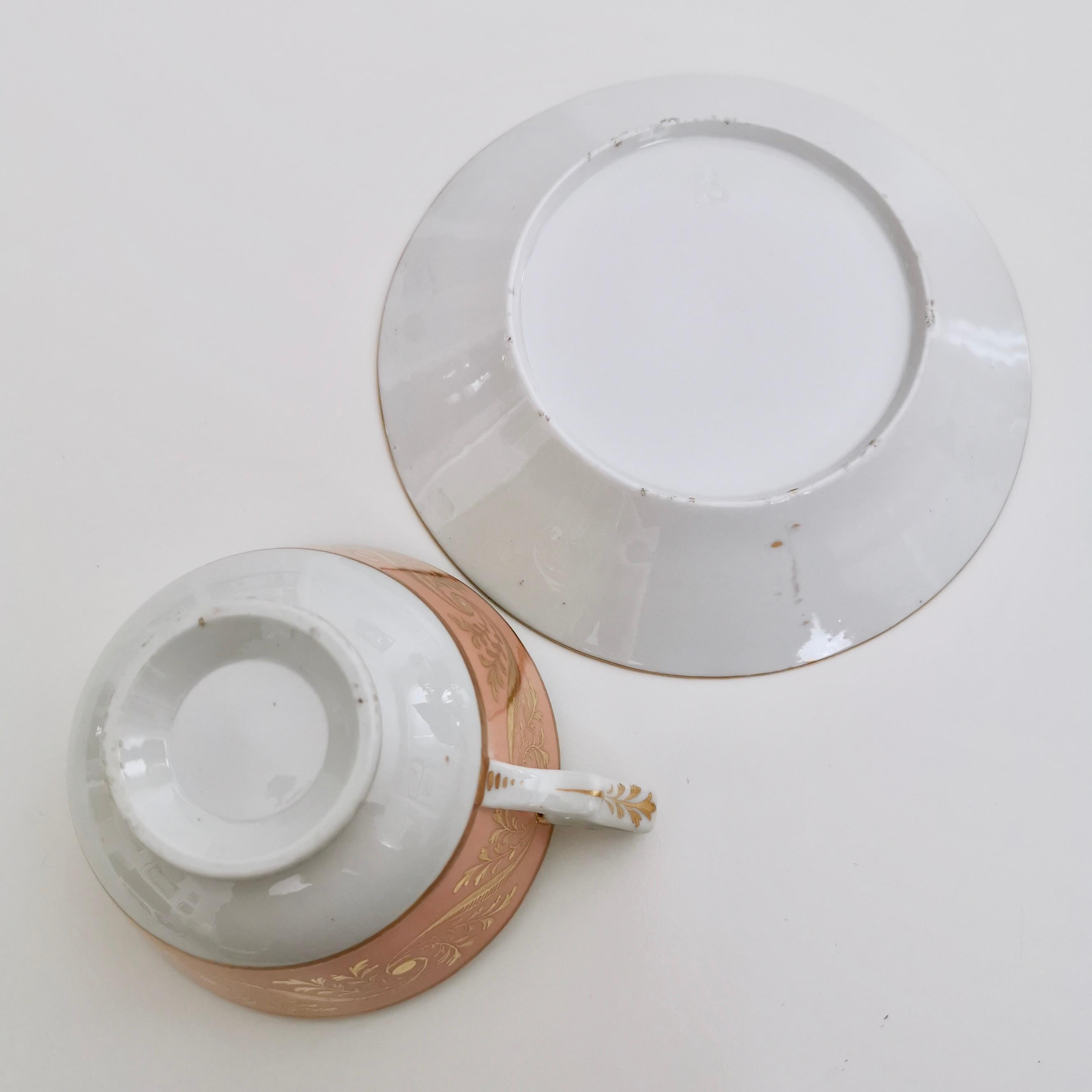 Flight Barr and Barr Teacup, Peach Orange with Gilt Pattern, Regency, circa 1815 3