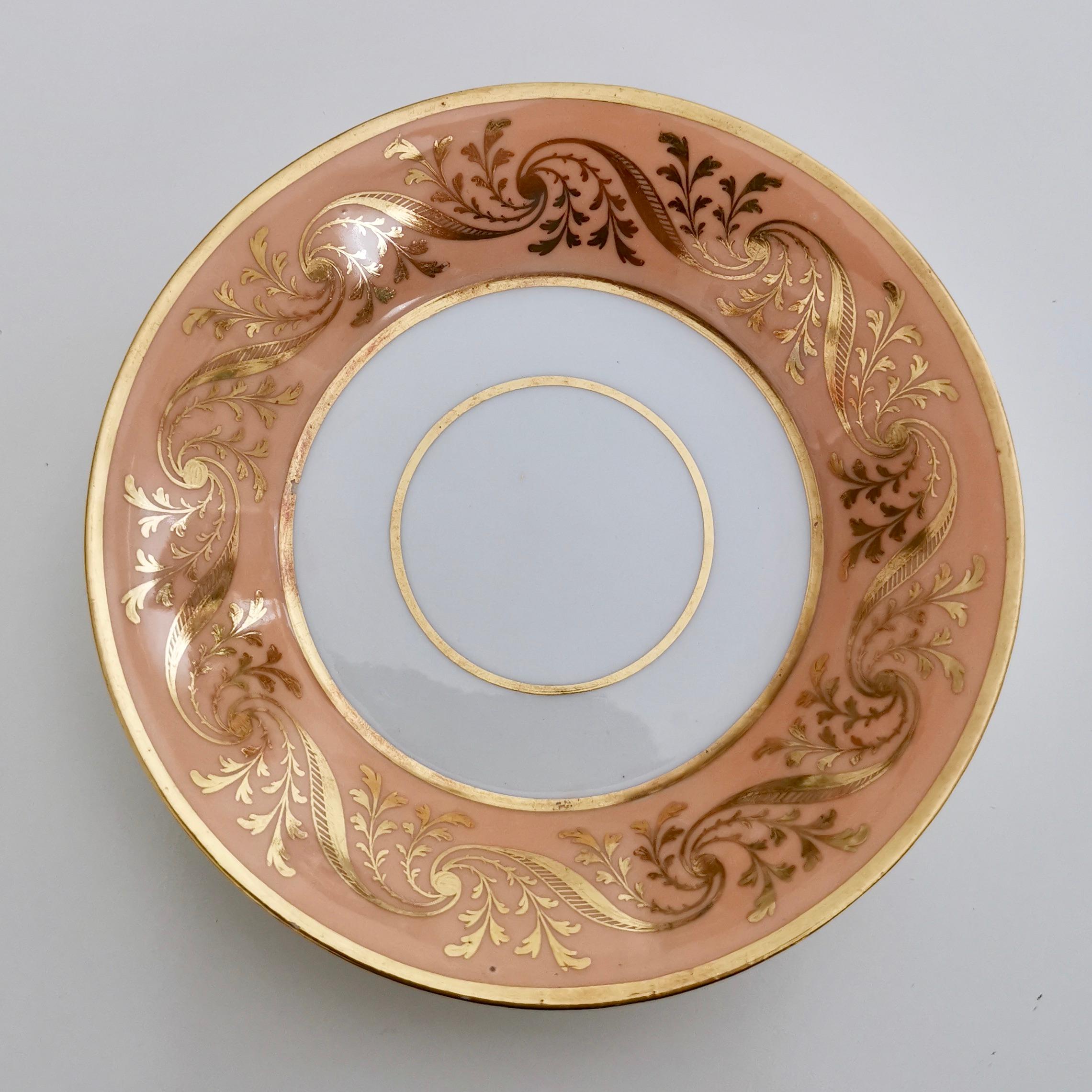 English Flight Barr and Barr Teacup, Peach Orange with Gilt Pattern, Regency, circa 1815
