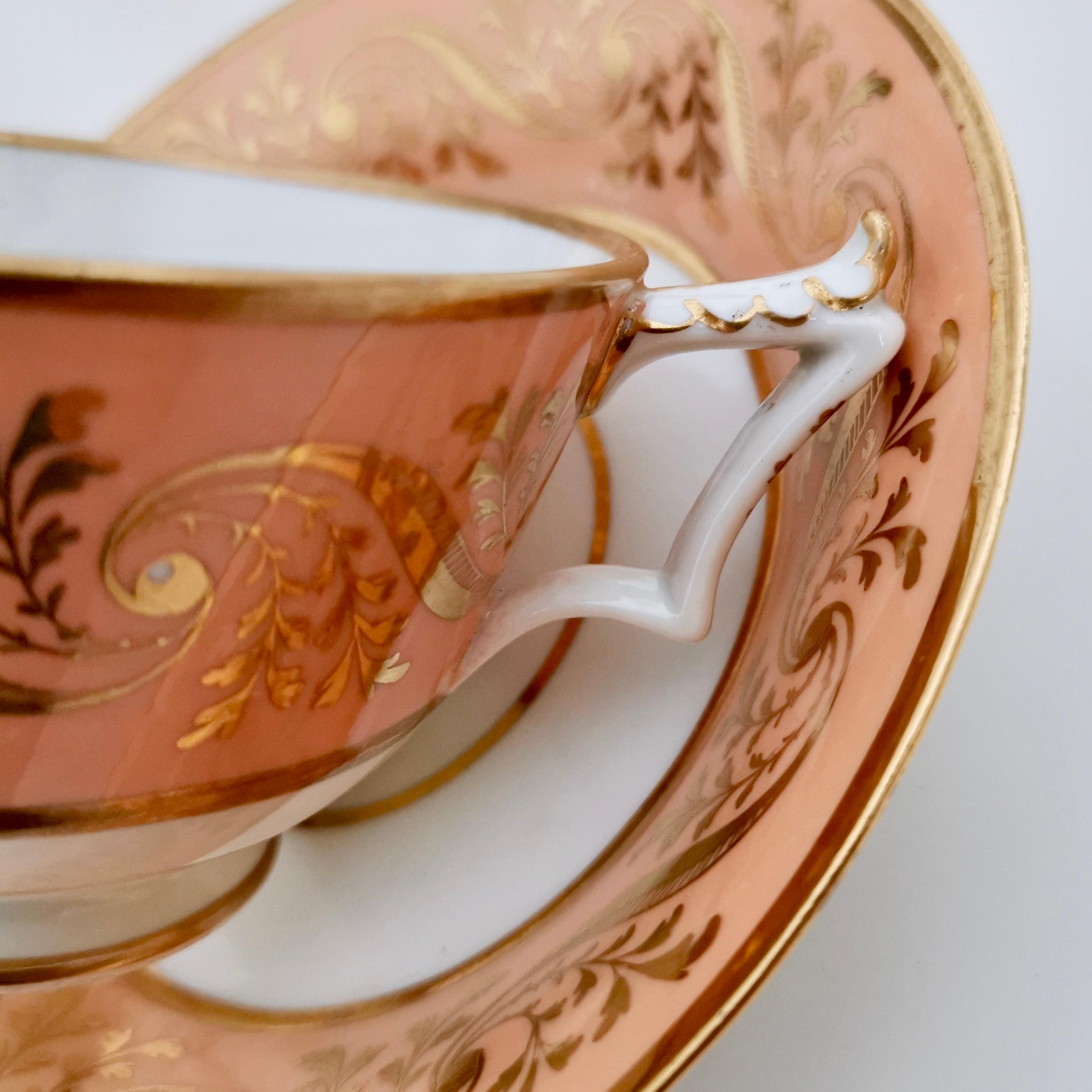 Flight Barr and Barr Teacup, Peach Orange with Gilt Pattern, Regency, circa 1815 In Good Condition In London, GB
