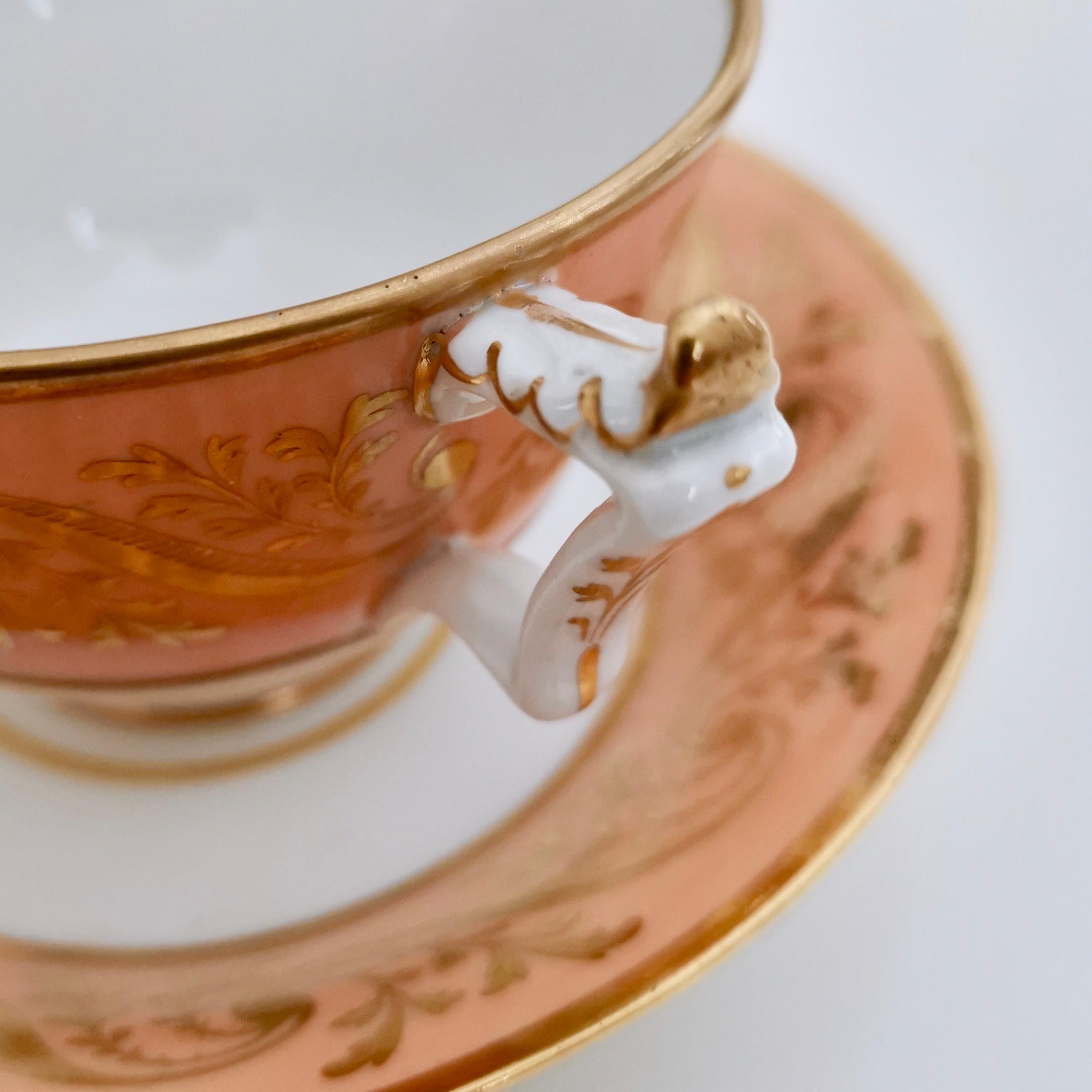 Early 19th Century Flight Barr and Barr Teacup, Peach Orange with Gilt Pattern, Regency, circa 1815
