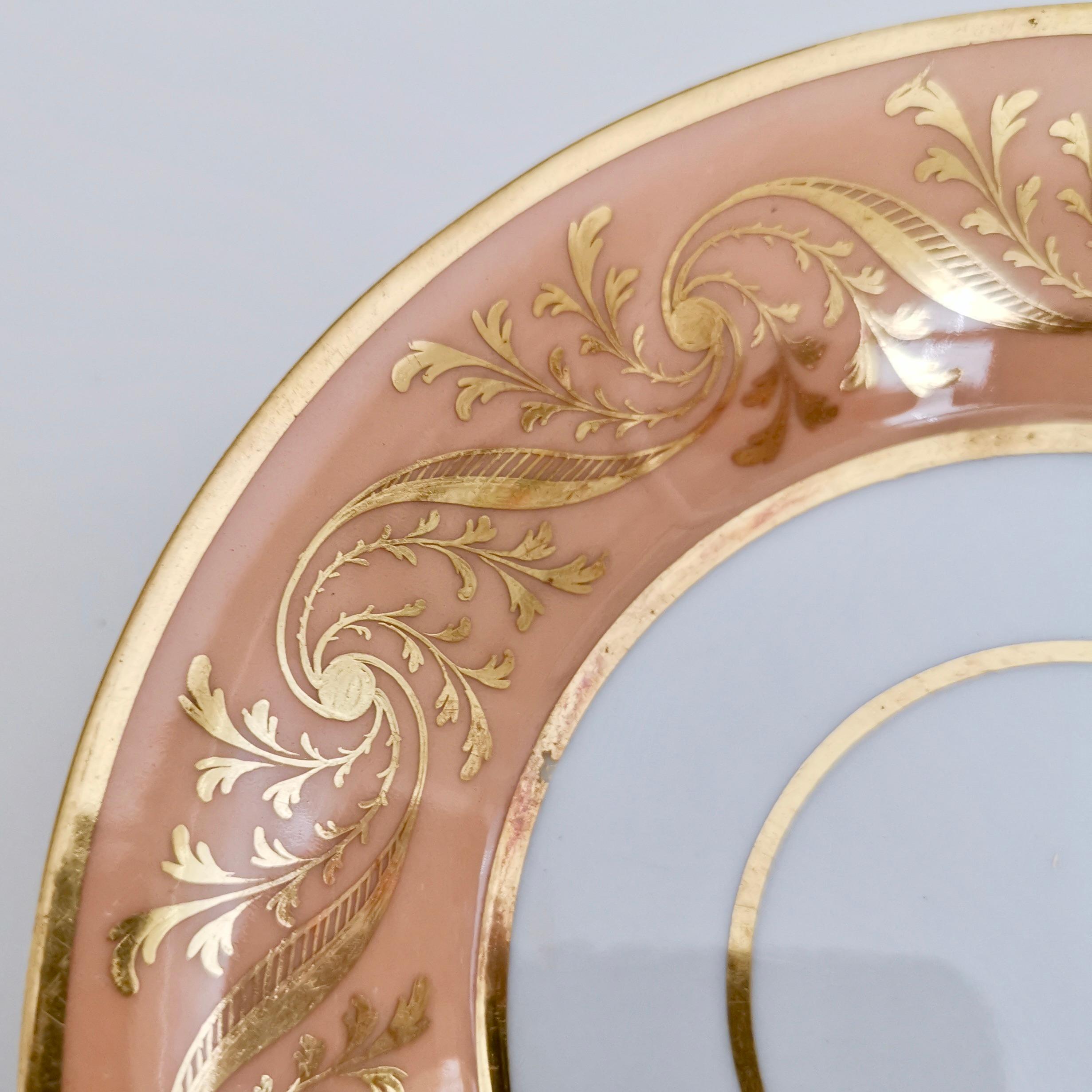 Porcelain Flight Barr and Barr Teacup, Peach Orange with Gilt Pattern, Regency, circa 1815