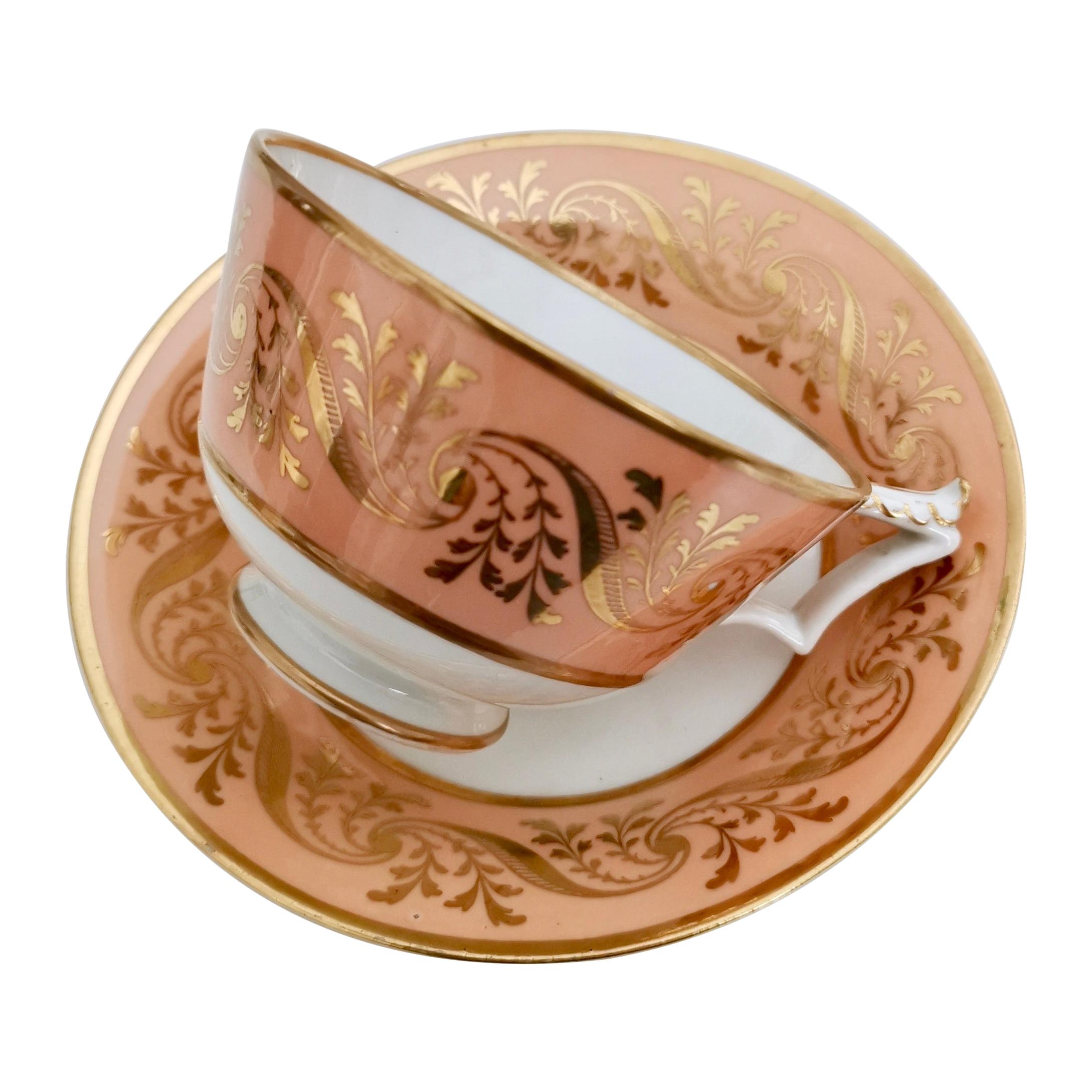 Flight Barr and Barr Teacup, Peach Orange with Gilt Pattern, Regency, circa 1815