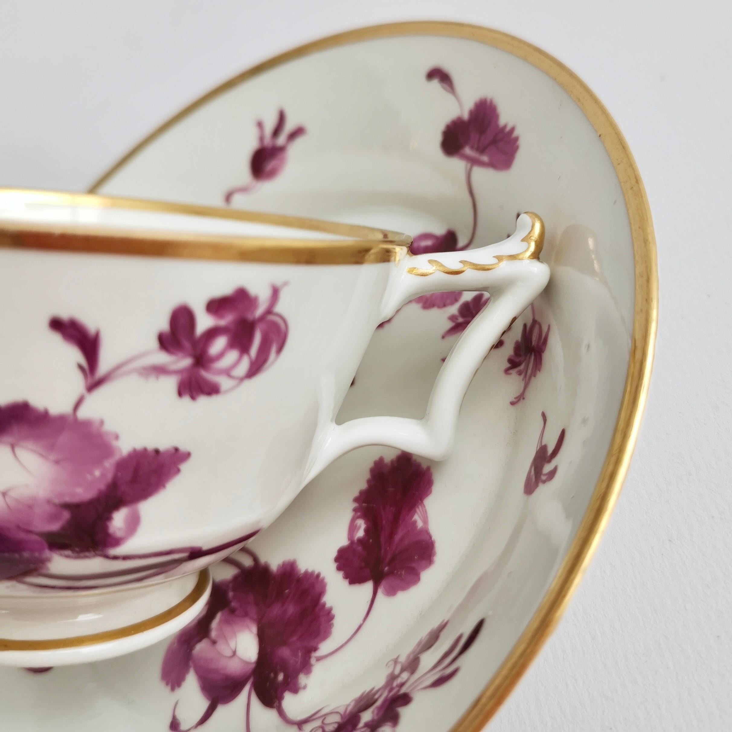 Flight Barr and Barr Teacup, White with Puce Flowers, Regency ca 1815 5
