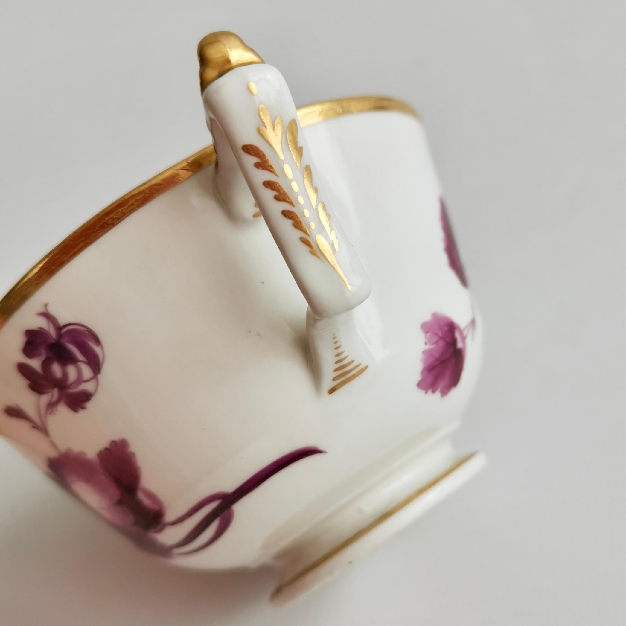 Flight Barr and Barr Teacup, White with Puce Flowers, Regency ca 1815 6