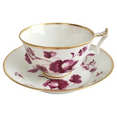 Flight Barr and Barr Teacup, White with Puce Flowers, Regency ca 1815