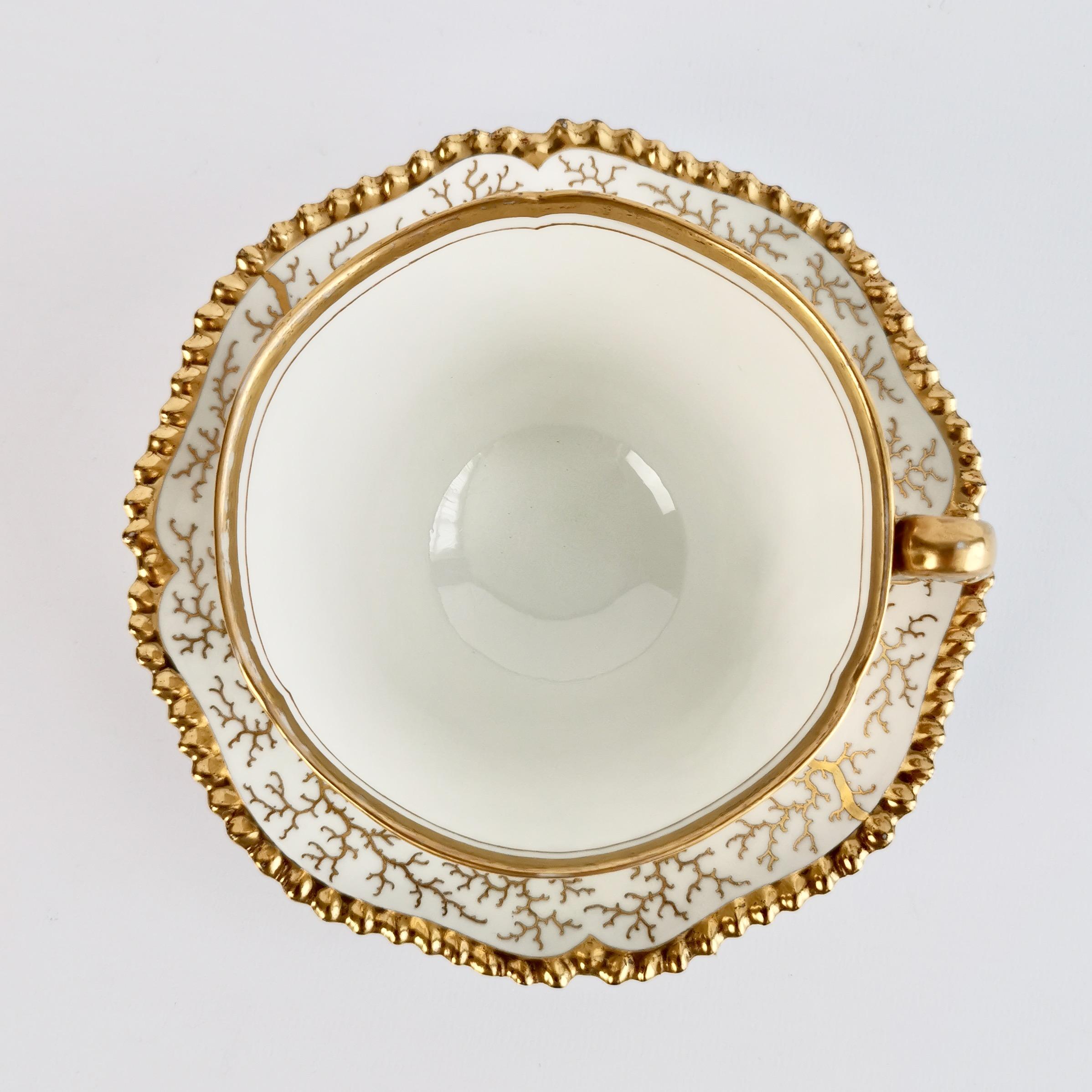 Hand-Painted Flight Barr & Barr Worcester Porcelain Teacup, Gilt Seaweed, Regency, 1816-1820
