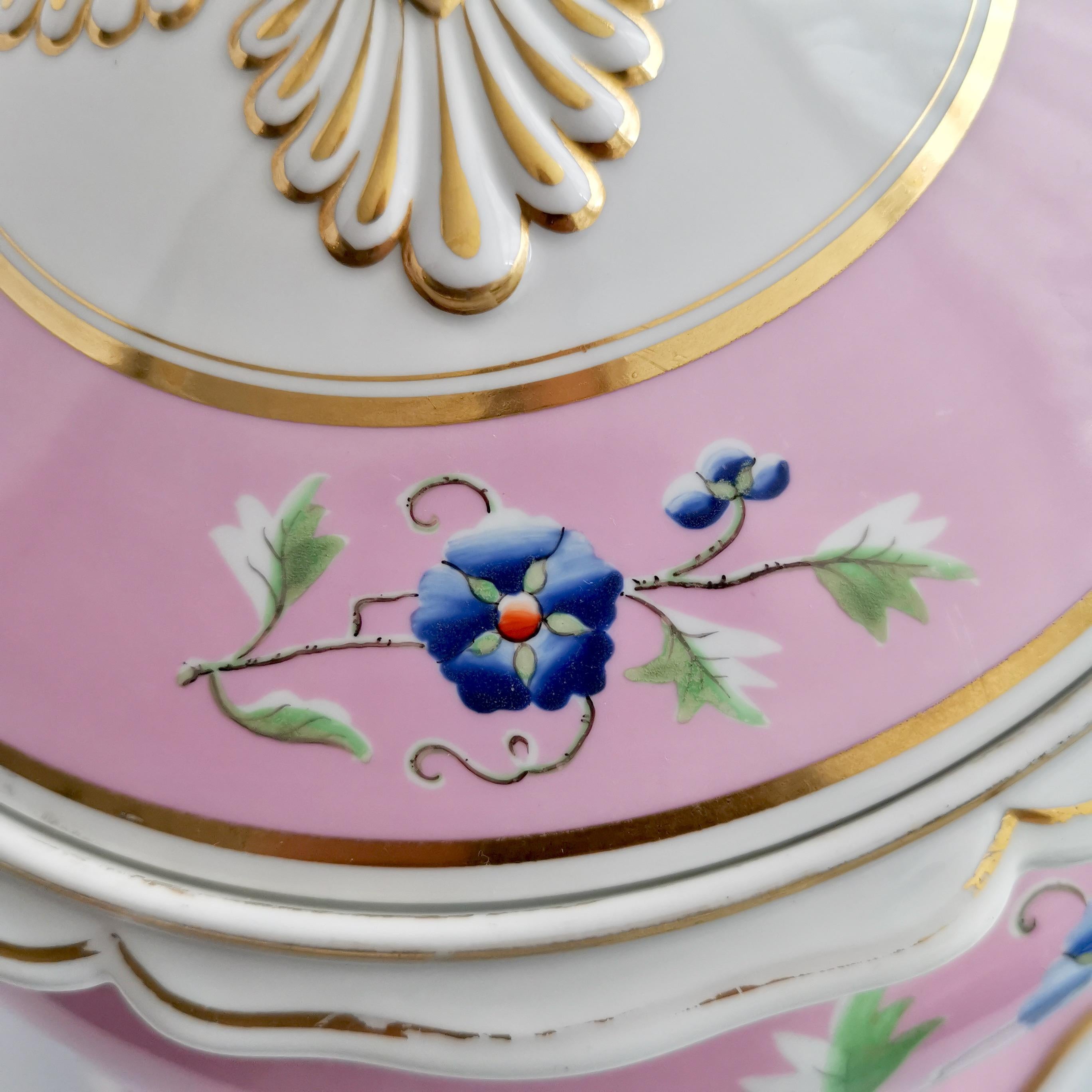 Hand-Painted Flight Barr & Barr Large Porcelain Soup Tureen, Pink, Regency ca 1820