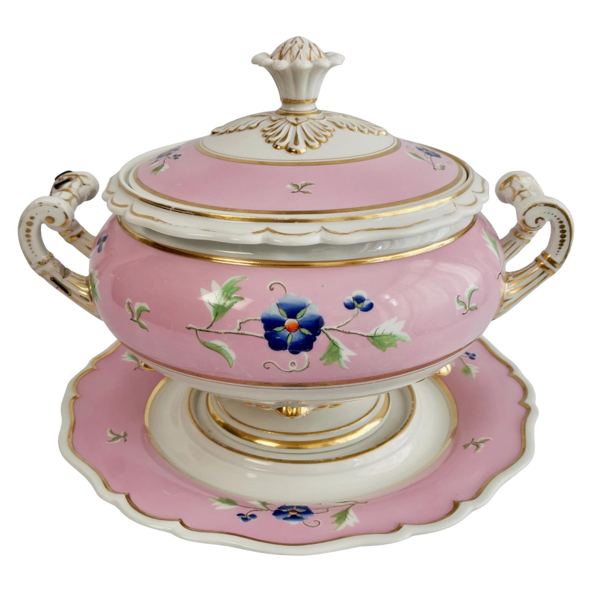 Flight Barr & Barr Large Porcelain Soup Tureen, Pink, Regency ca 1820