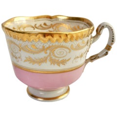 Antique Flight Barr & Barr Orphaned Porcelain Coffee Cup, Pink and Gilt, 1815-1820