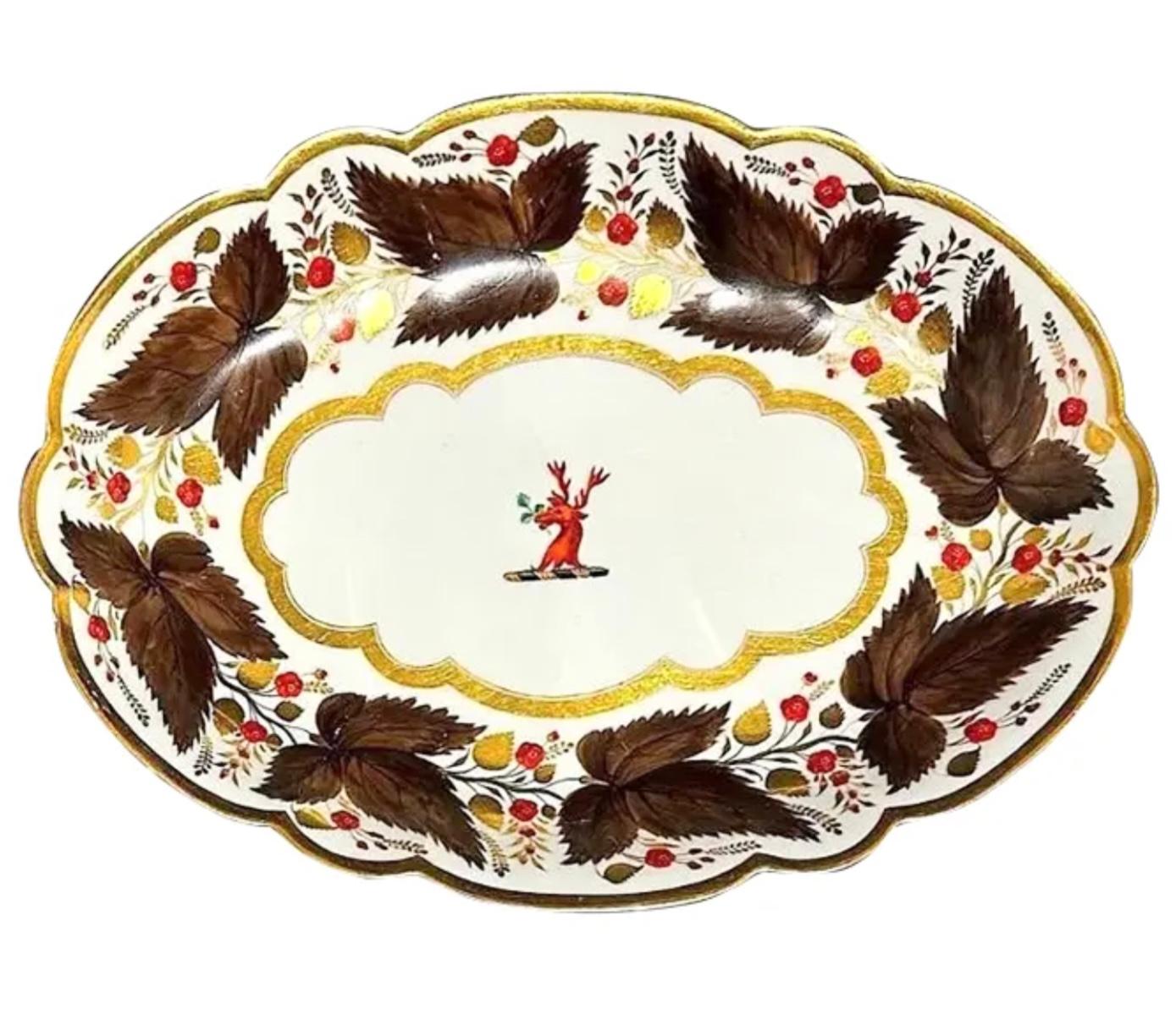 Regency Flight Barr & Barr Oval Platter or Tray w Brown Vines & Berries, 1815-1820 For Sale