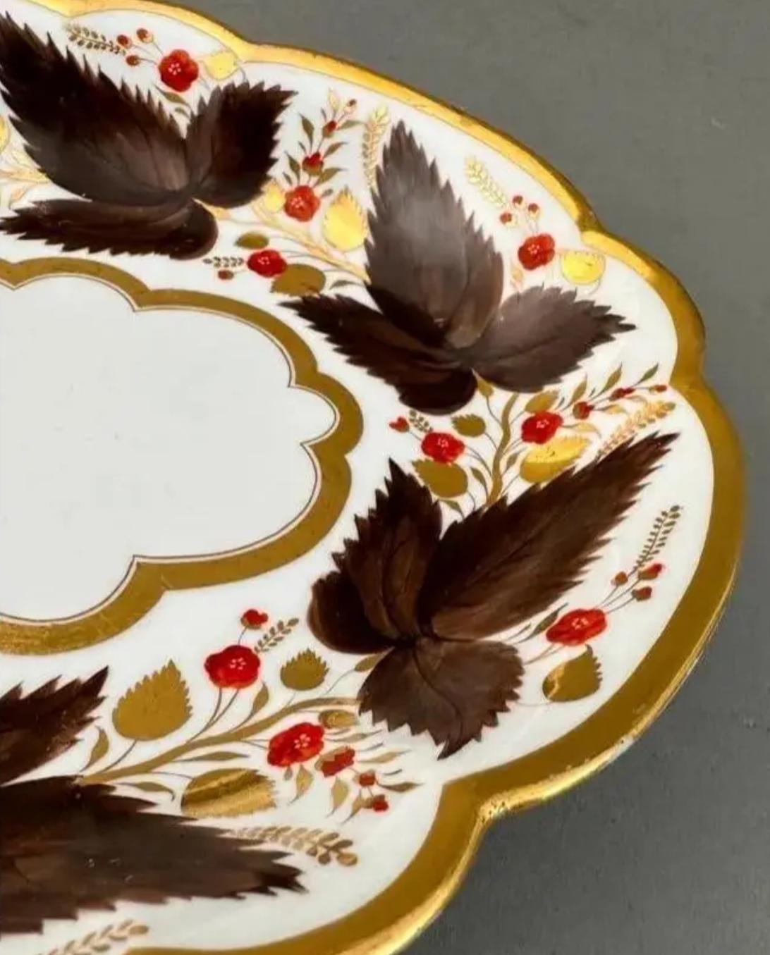 Early 19th Century Flight Barr & Barr Oval Platter or Tray w Brown Vines & Berries, 1815-1820 For Sale