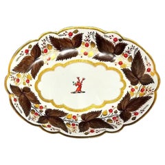 Used Flight Barr & Barr Oval Platter or Tray w Brown Vines & Berries, 1815-1820