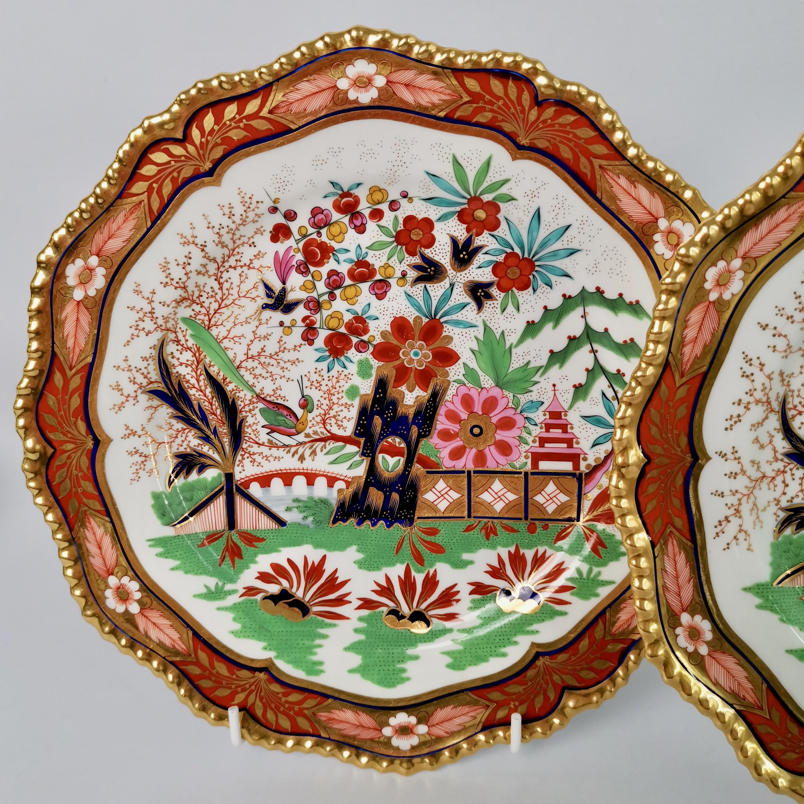 English Flight Barr & Barr Pair of Porcelain Plates, Rich Imari Pattern, Regency ca 1825