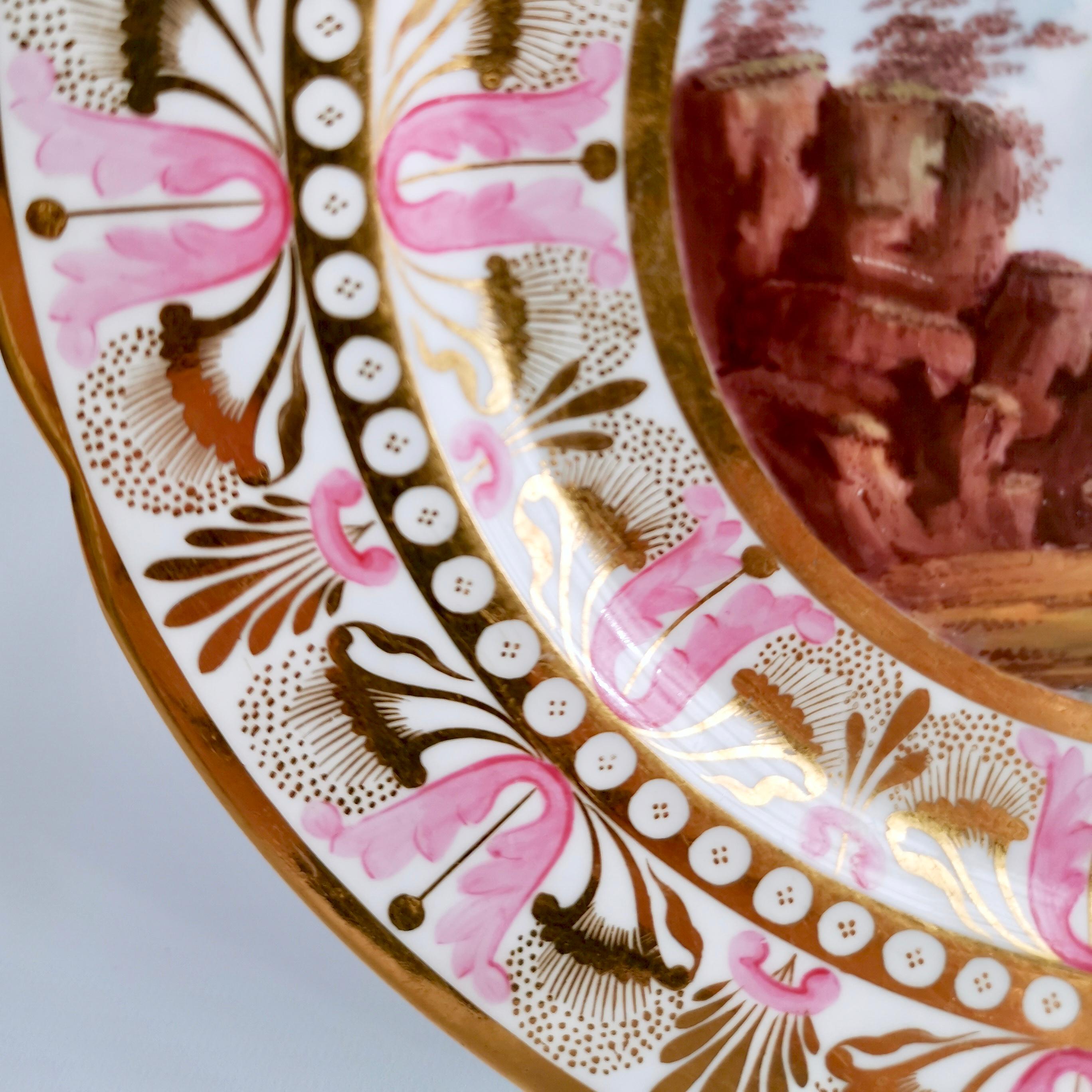 Flight Barr & Barr Pink and Gilt Plate with River Landscape, Regency 1813-1825 In Good Condition In London, GB