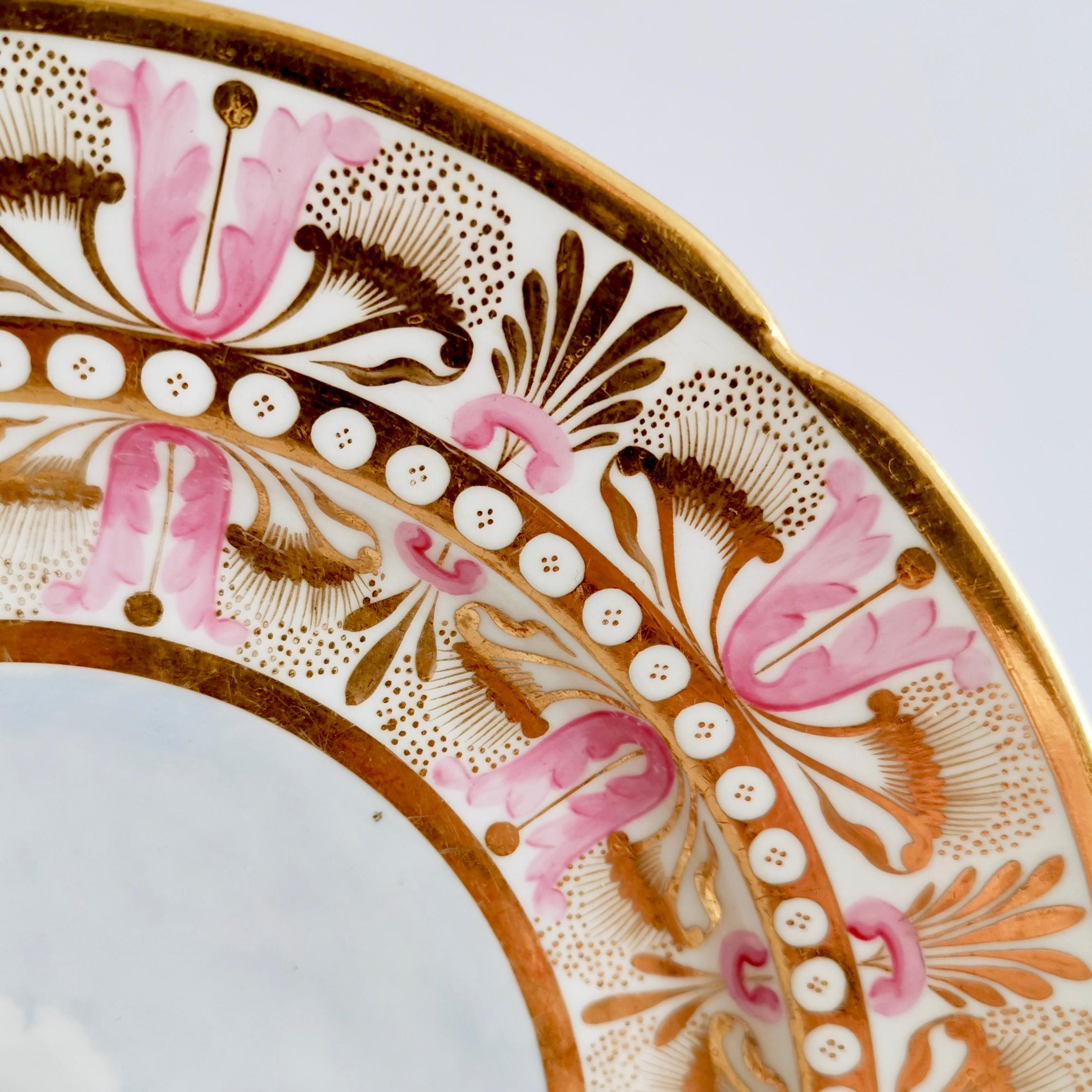 Porcelain Flight Barr & Barr Pink and Gilt Plate with River Landscape, Regency 1813-1825