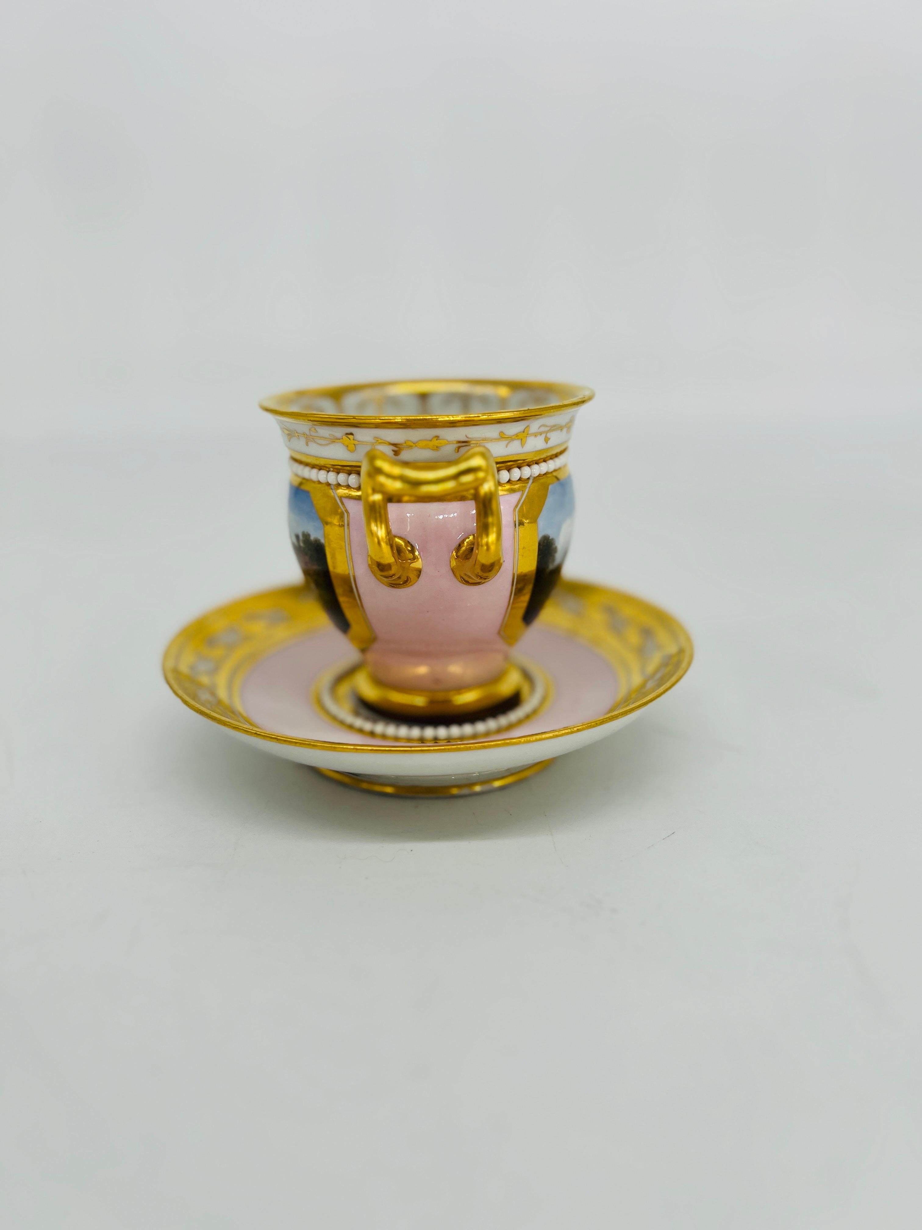 British Flight Barr & Barr Porcelain Cabinet Cup & Saucer Attr Thomas Baxter, circa 1815 For Sale
