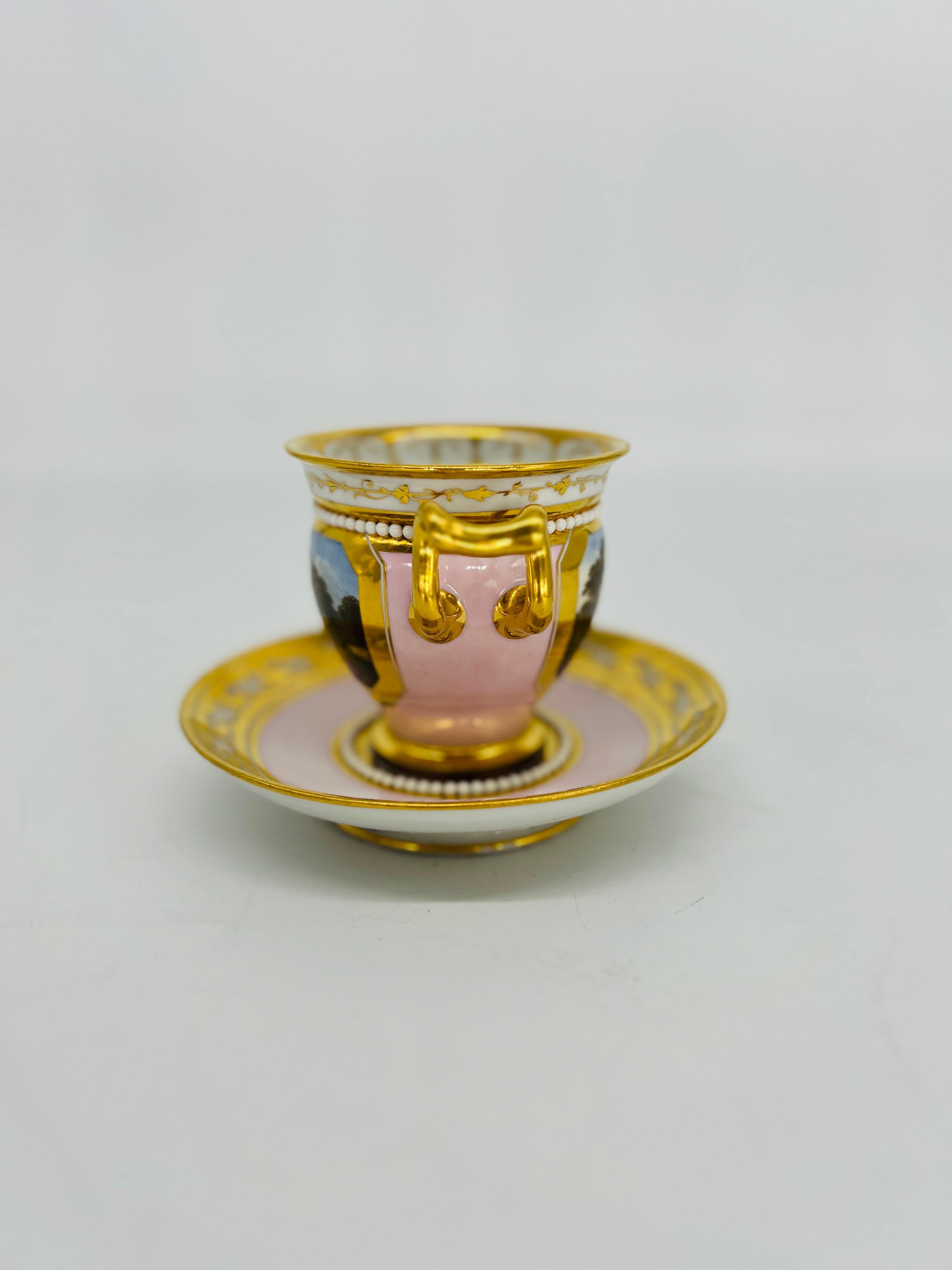 19th Century Flight Barr & Barr Porcelain Cabinet Cup & Saucer Attr Thomas Baxter, circa 1815 For Sale