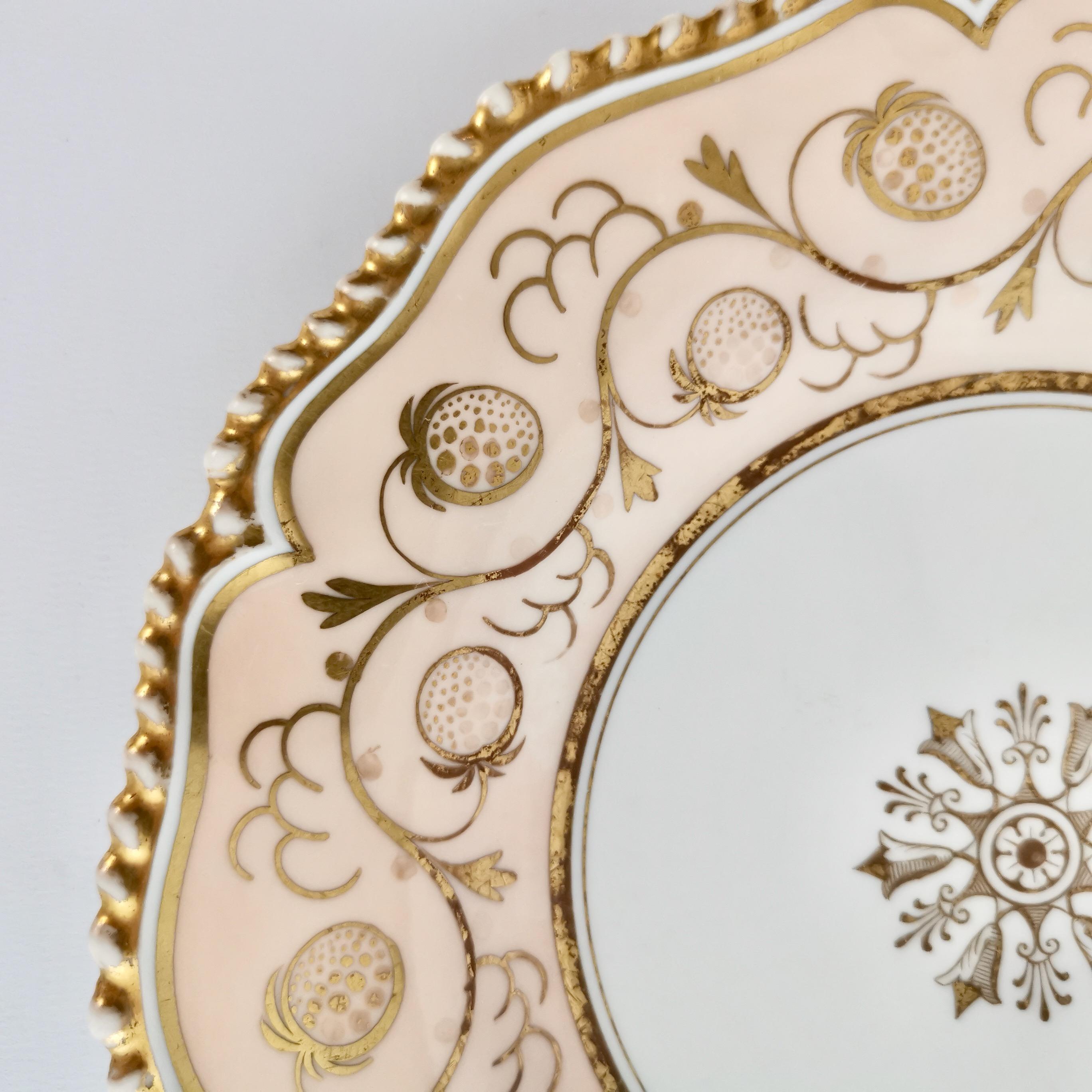 English Flight Barr & Barr Porcelain Plate, Peach, Gilt Strawberries, Regency ca 1825