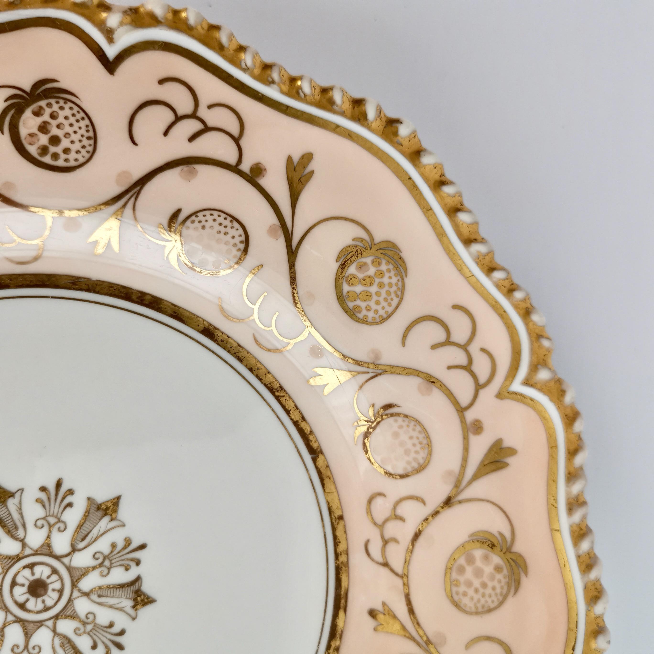 Hand-Painted Flight Barr & Barr Porcelain Plate, Peach, Gilt Strawberries, Regency ca 1825