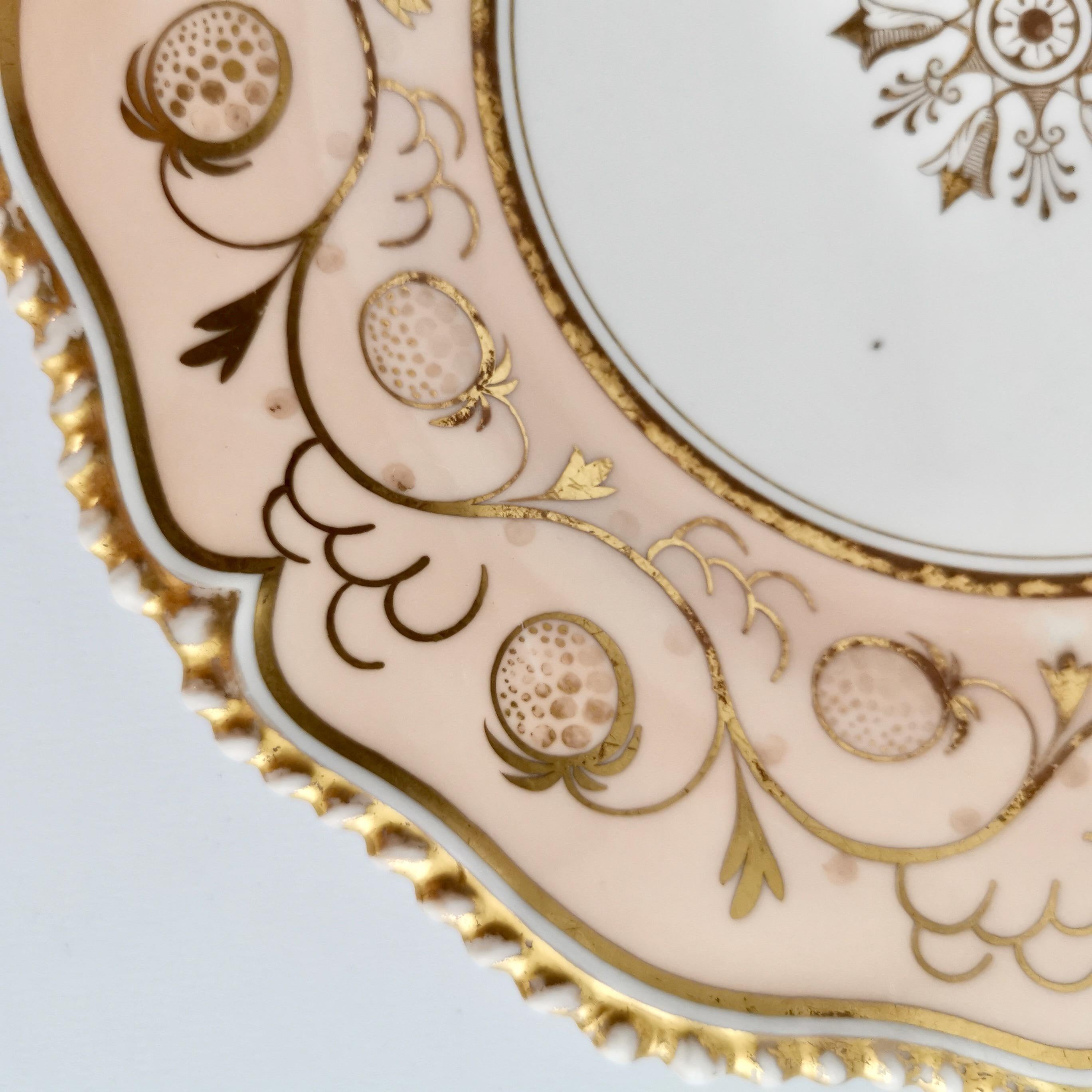 Early 19th Century Flight Barr & Barr Porcelain Plate, Peach, Gilt Strawberries, Regency ca 1825